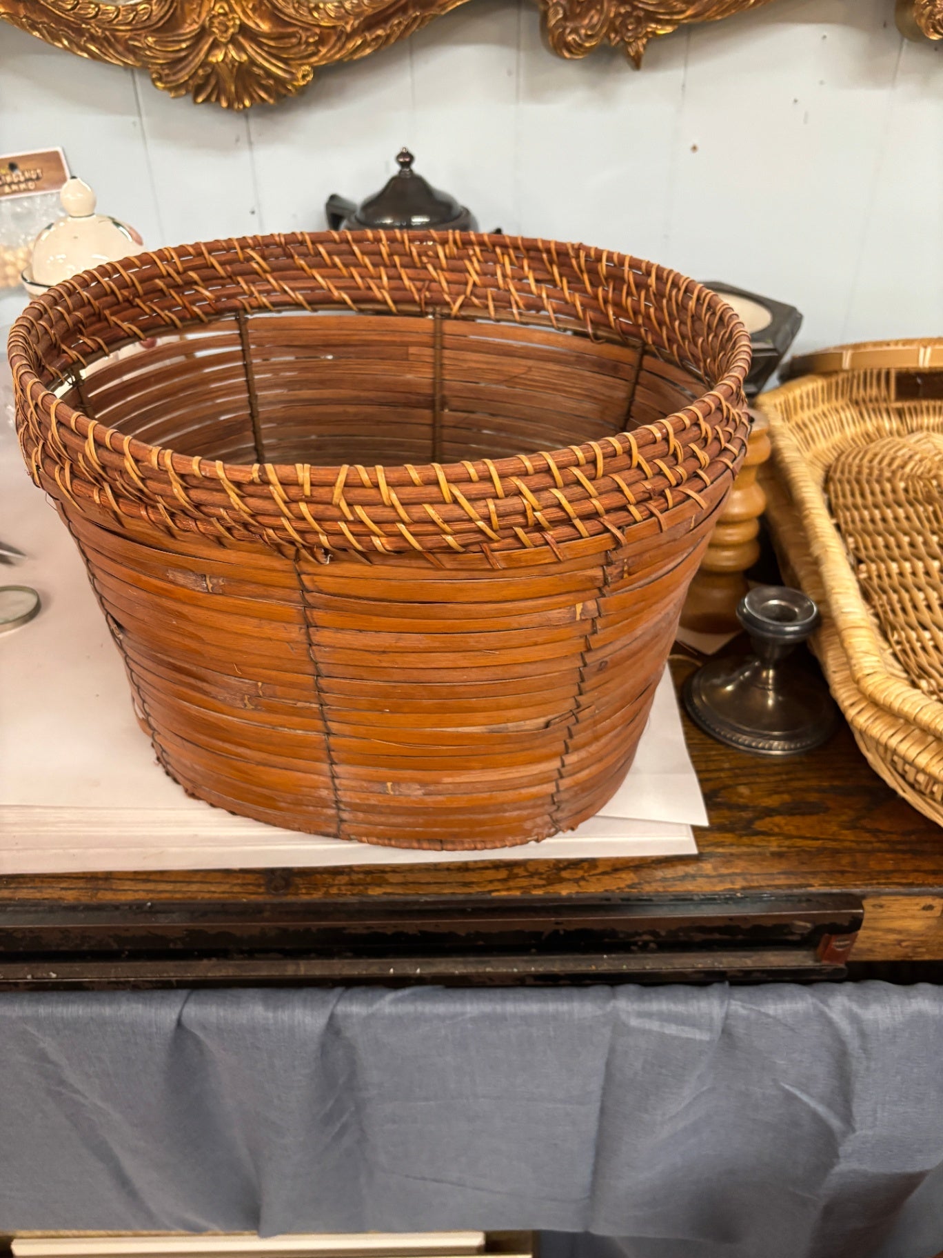 Vintage Bamboo and Rattan Woven Storage Basket 