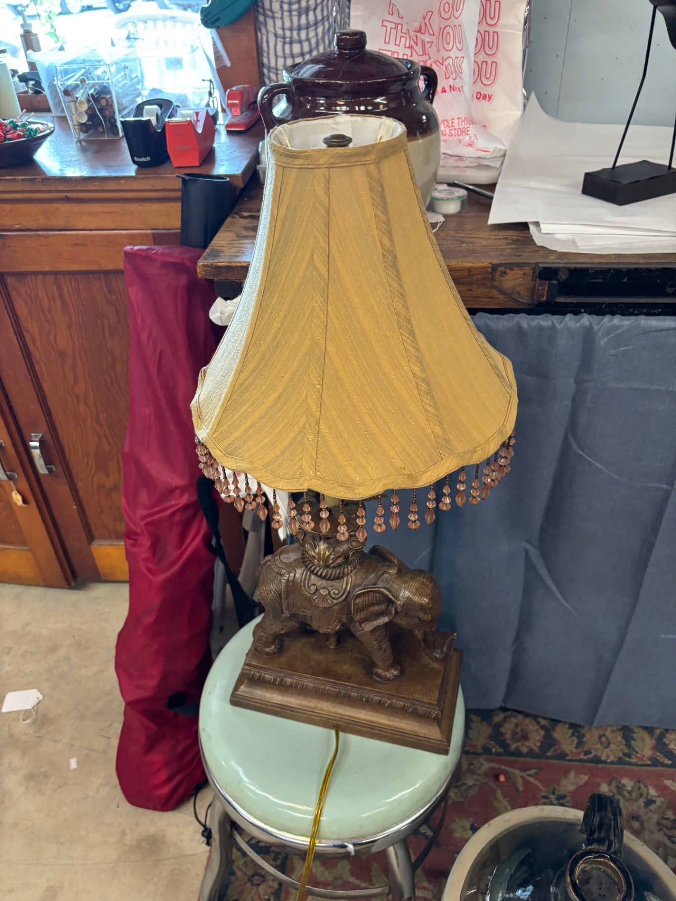  Bronze-Painted Resin Elephant Table Lamp