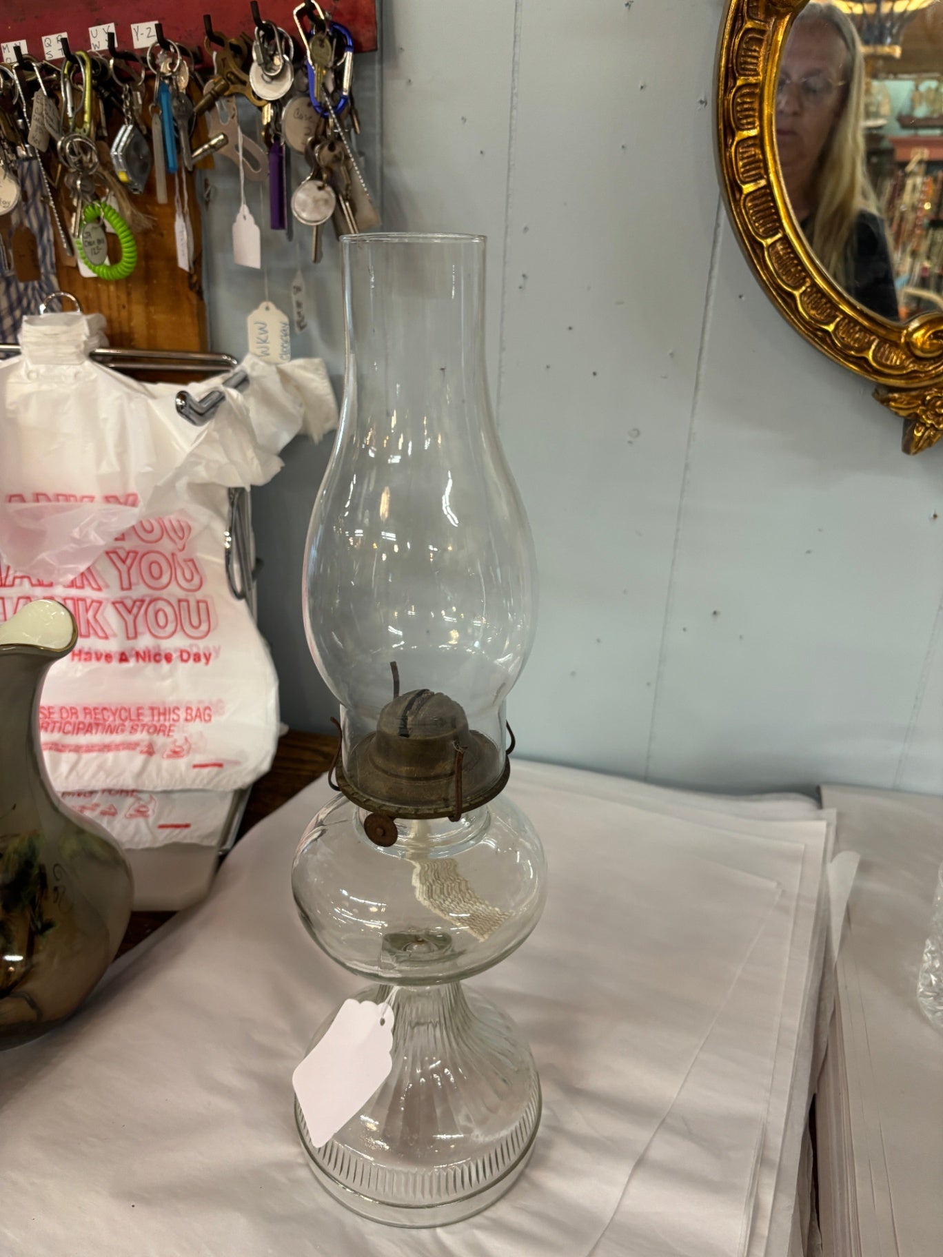 Vintage, Large Clear Glass Oil Lamp