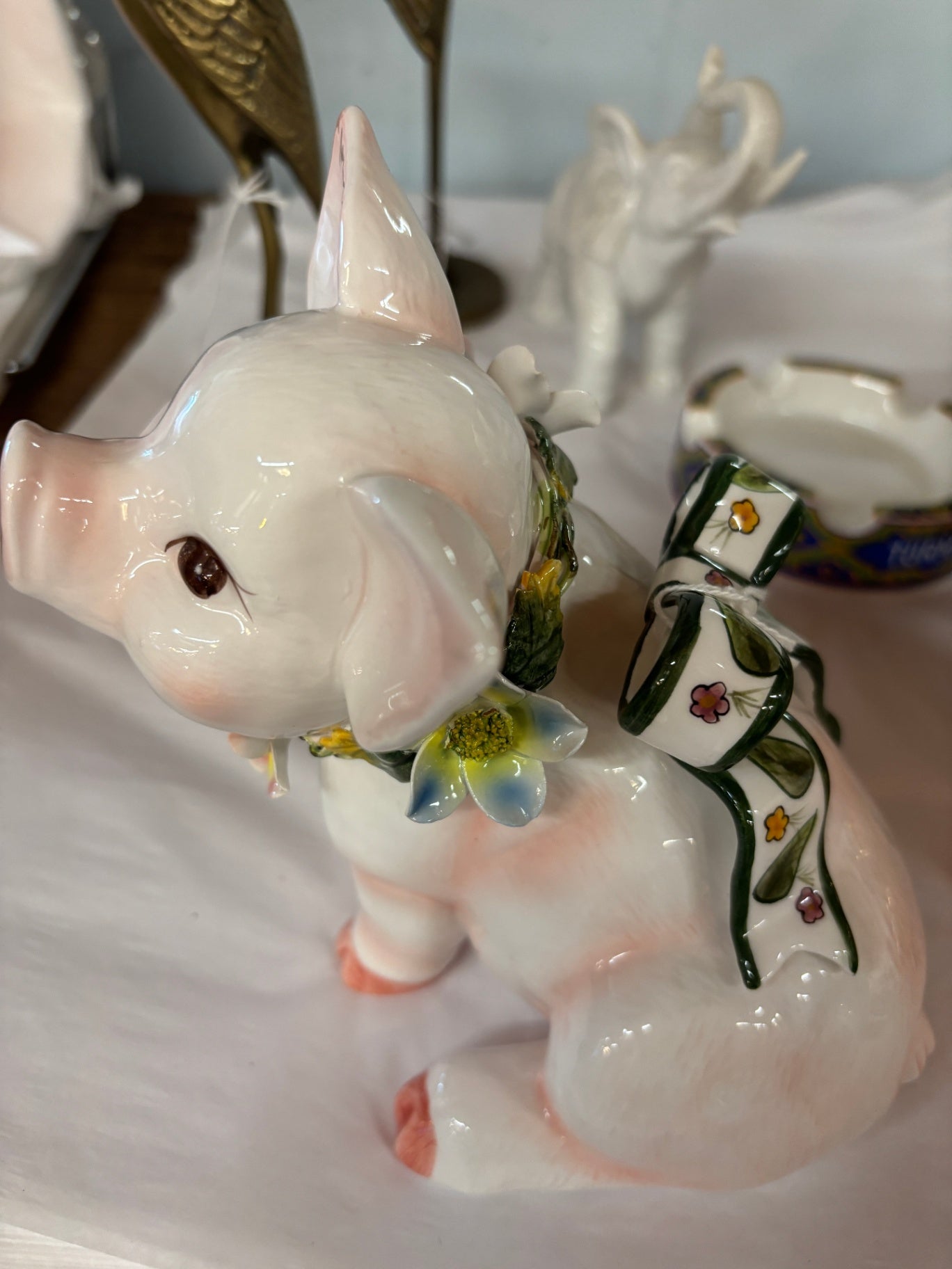  Seymour Mann Ribbon & Rose Porcelain Pig 