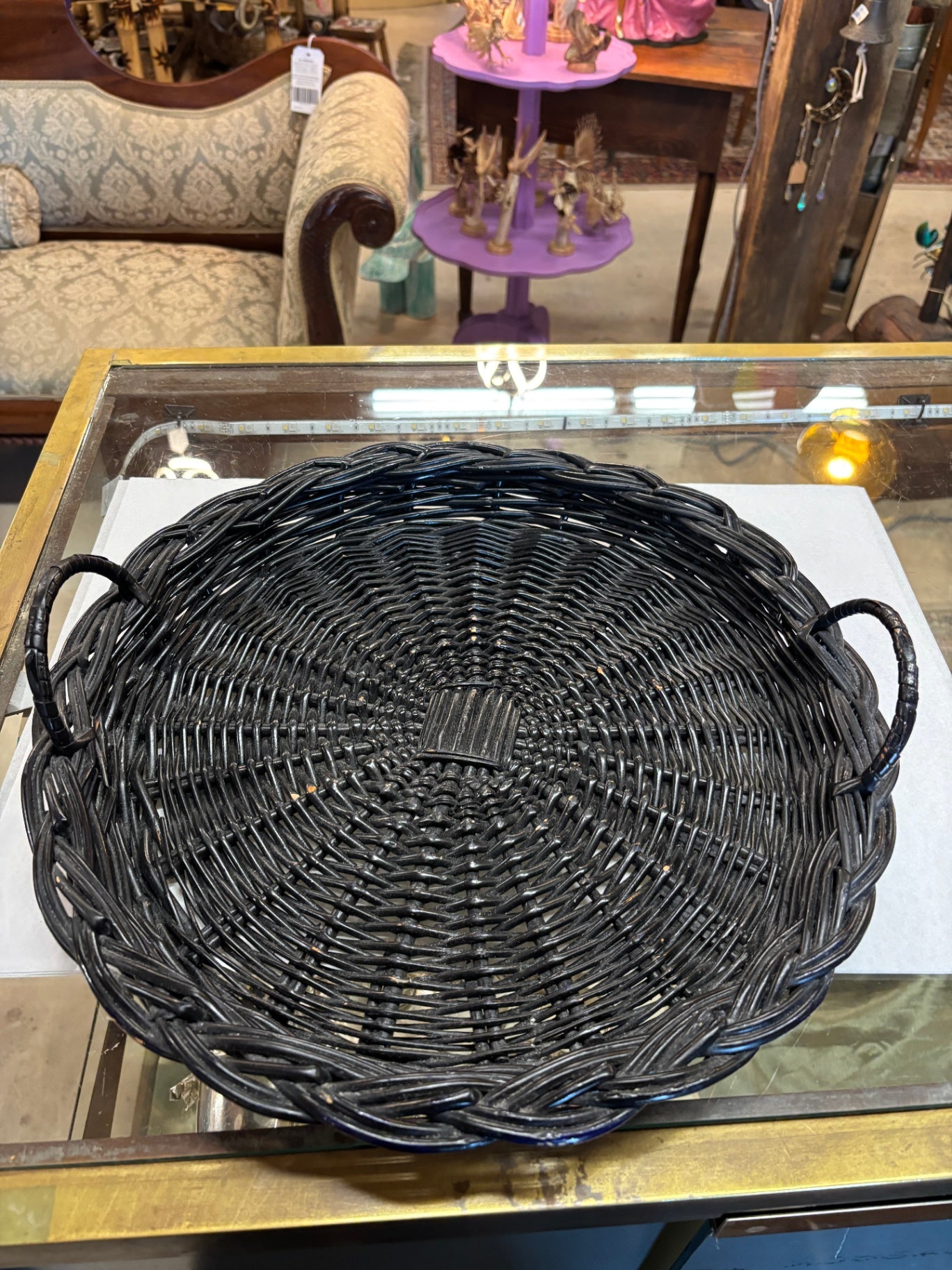  Round, Black Wicker Serving Tray 