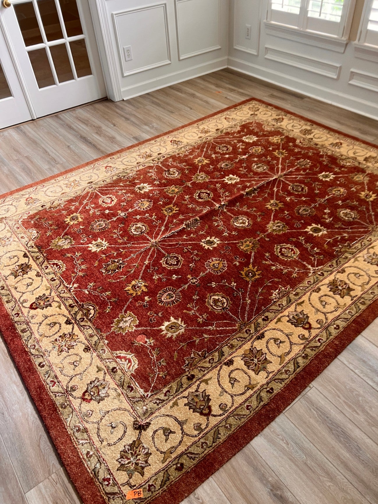 7'6" x 9'6" Indian Hand Tufted Wool Area Rug in Red & Gold Traditional Persian Style