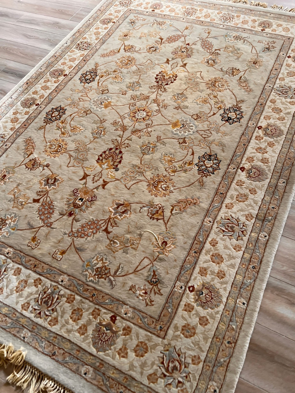 Capel Mughal Kashan 5'6" x 8'6" Wool Area Rug in Beige Ivory Persian Style Floral Carpet