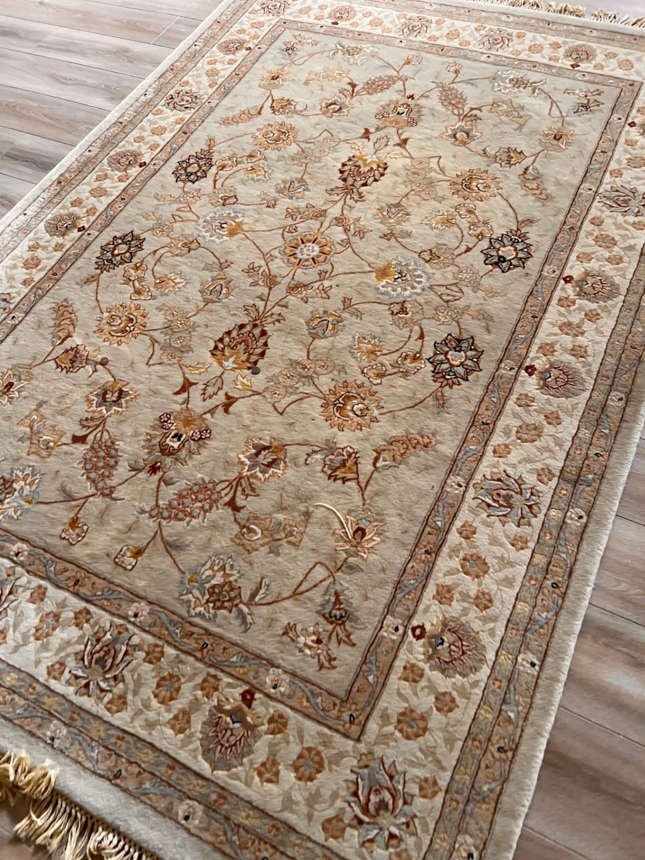 Capel Mughal Kashan 5'6" x 8'6" Wool Area Rug in Beige Ivory Persian Style Floral Carpet