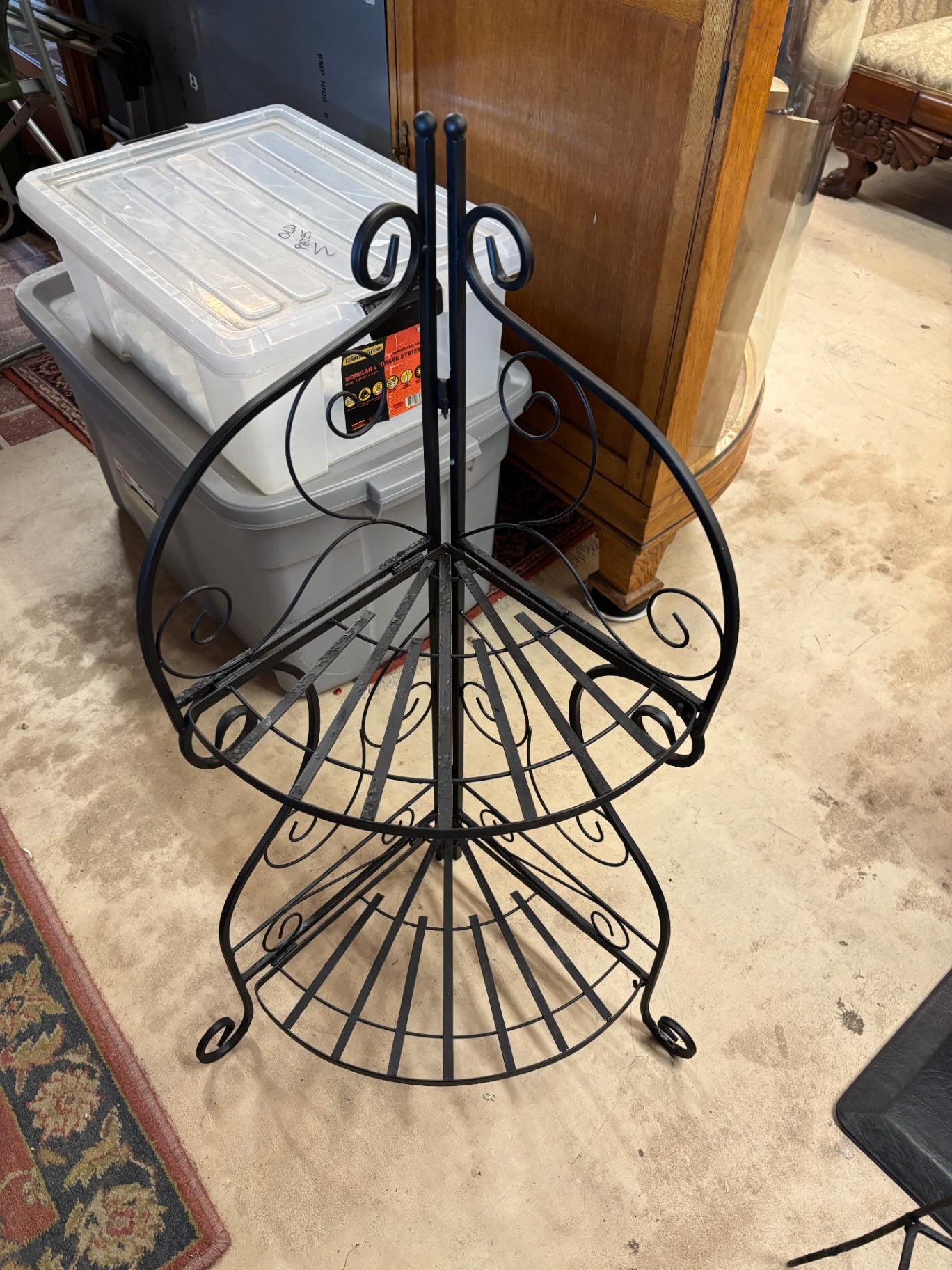 Black Wrought Iron 2-Tier Corner Plant Stand