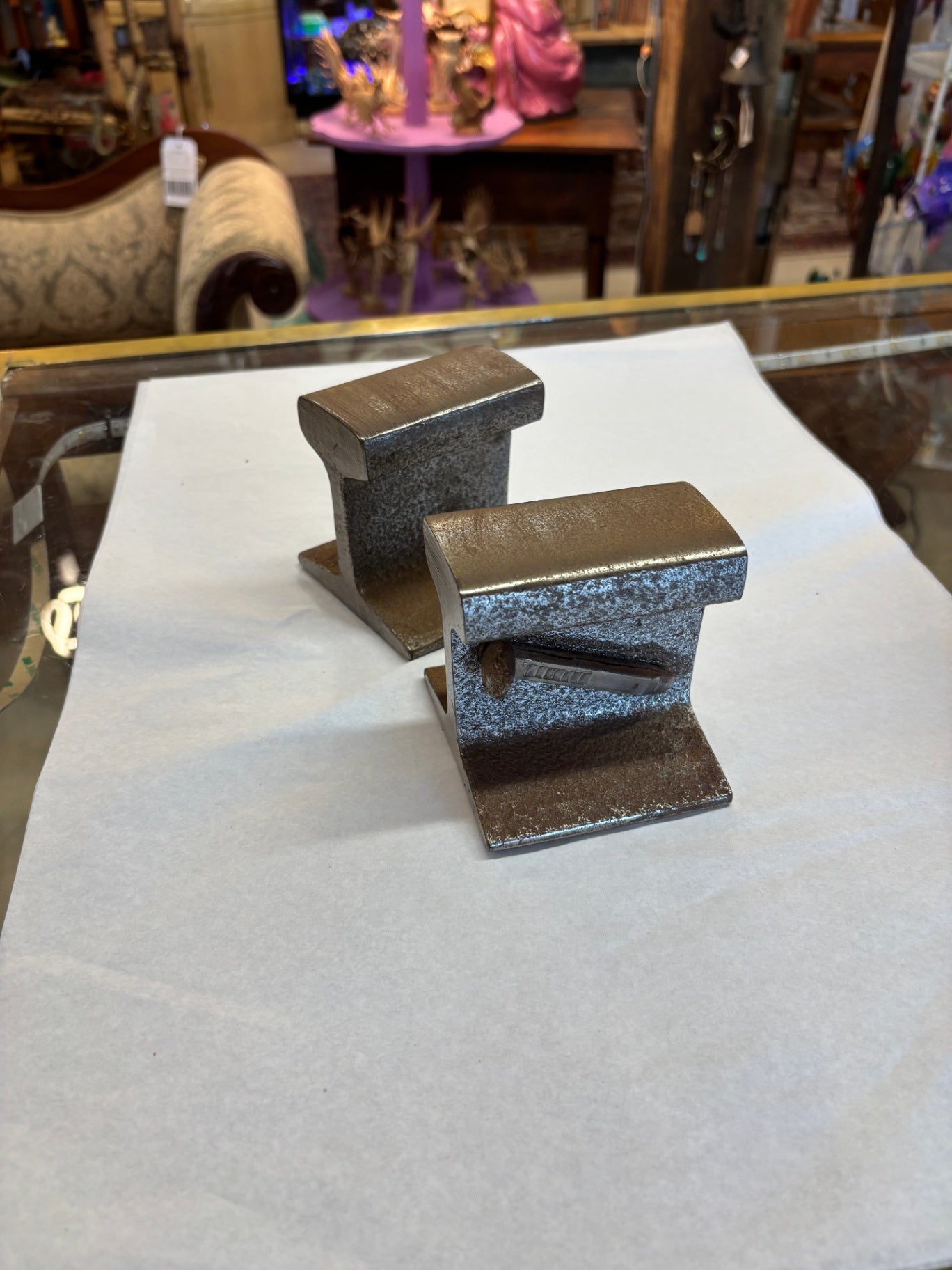 Vintage Heavy Railroad Tie Track Bookends Made From Solid Steel