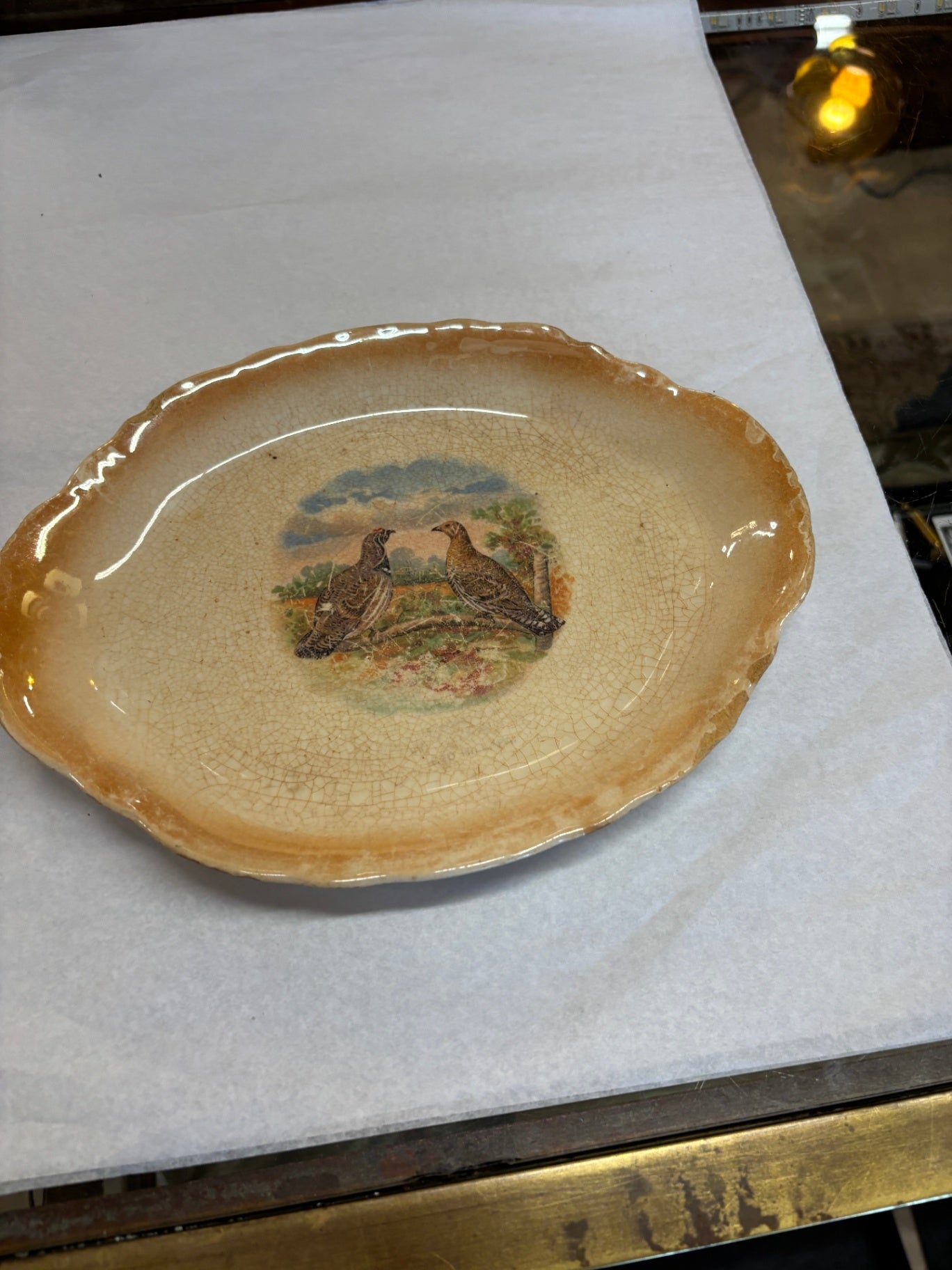 Vintage Oval Serving Platter with a Hand-Painted Game Bird