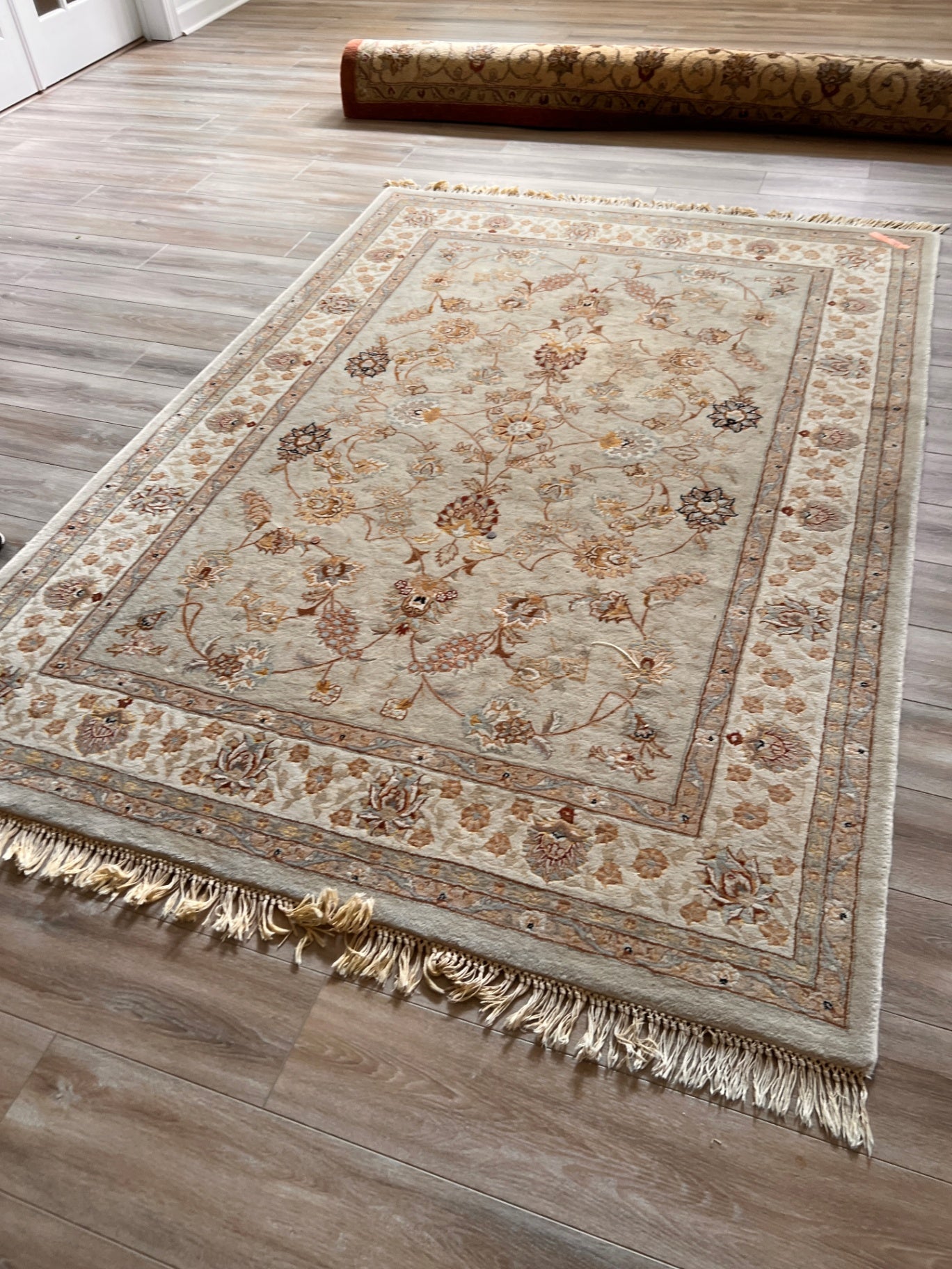 Capel Mughal Kashan 5'6" x 8'6" Wool Area Rug in Beige Ivory Persian Style Floral Carpet