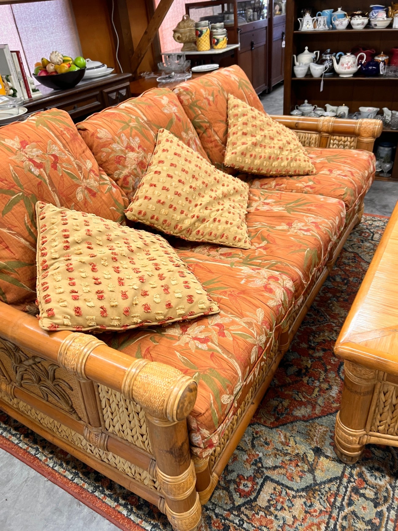 Vintage Rattan Sofa Palm Design