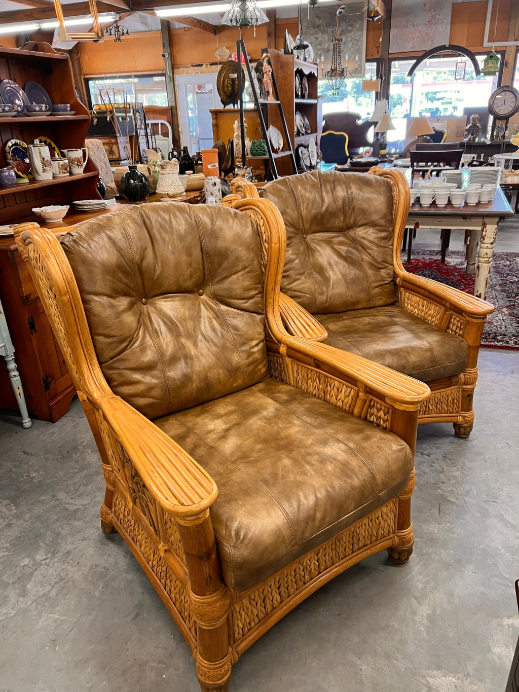 Vintage Rattan and Leather Armchair