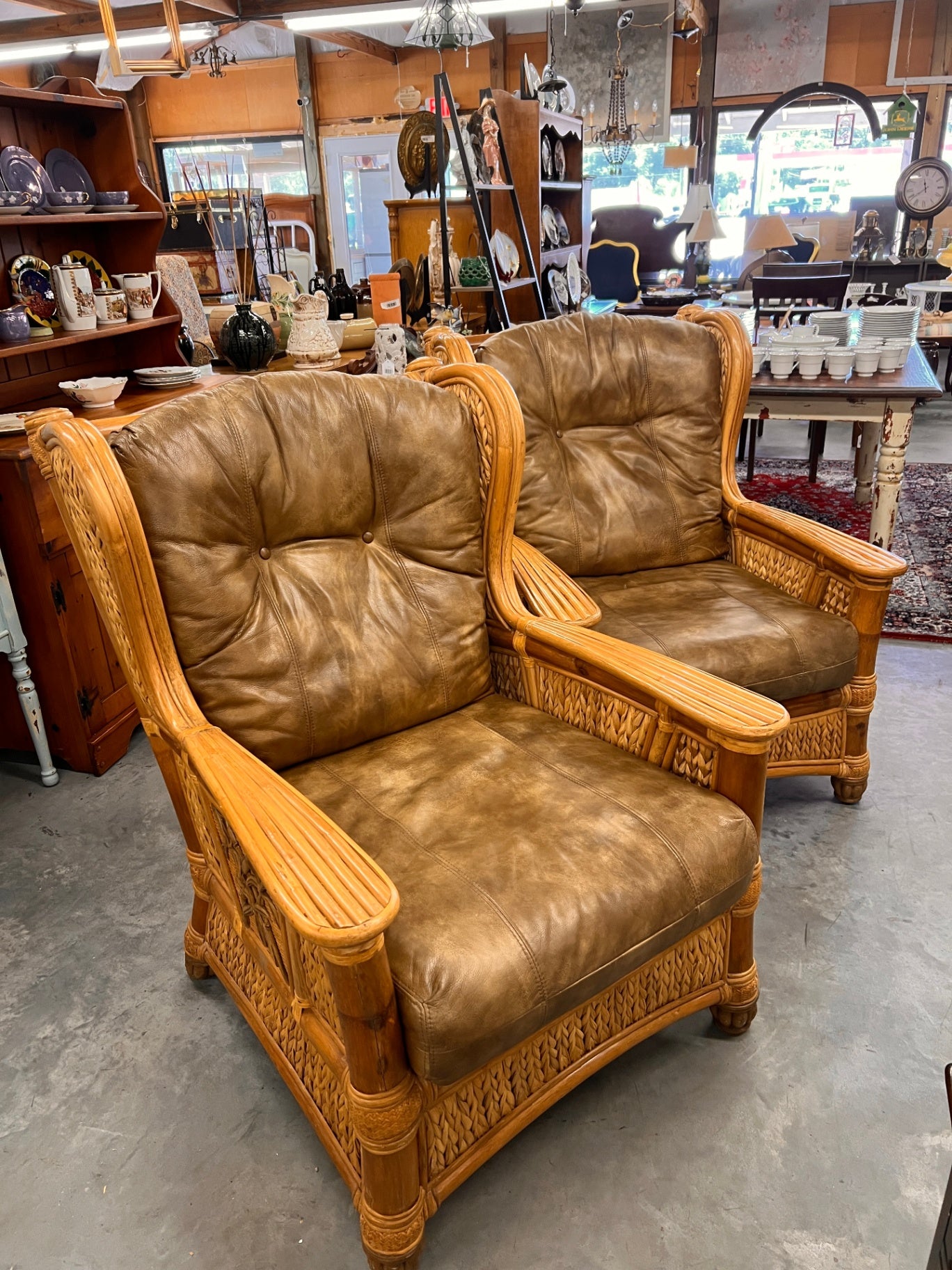 Vintage Rattan and Leather Armchair