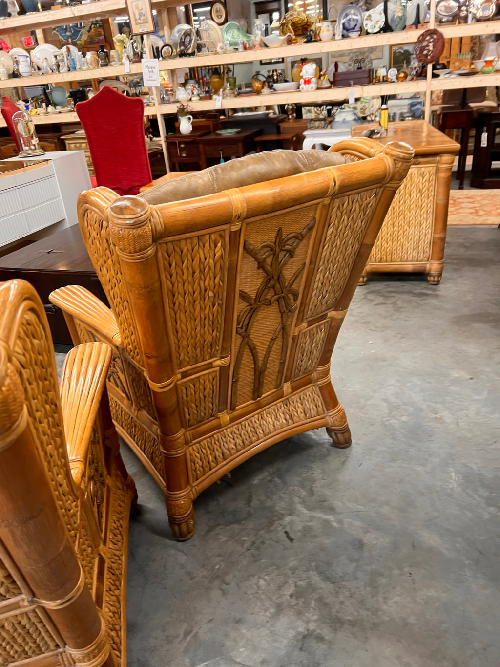 Vintage Rattan and Leather Armchair