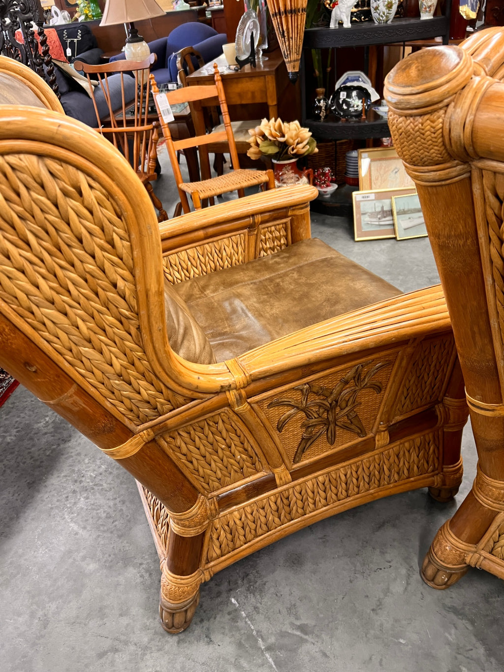 Vintage Rattan and Leather Armchair