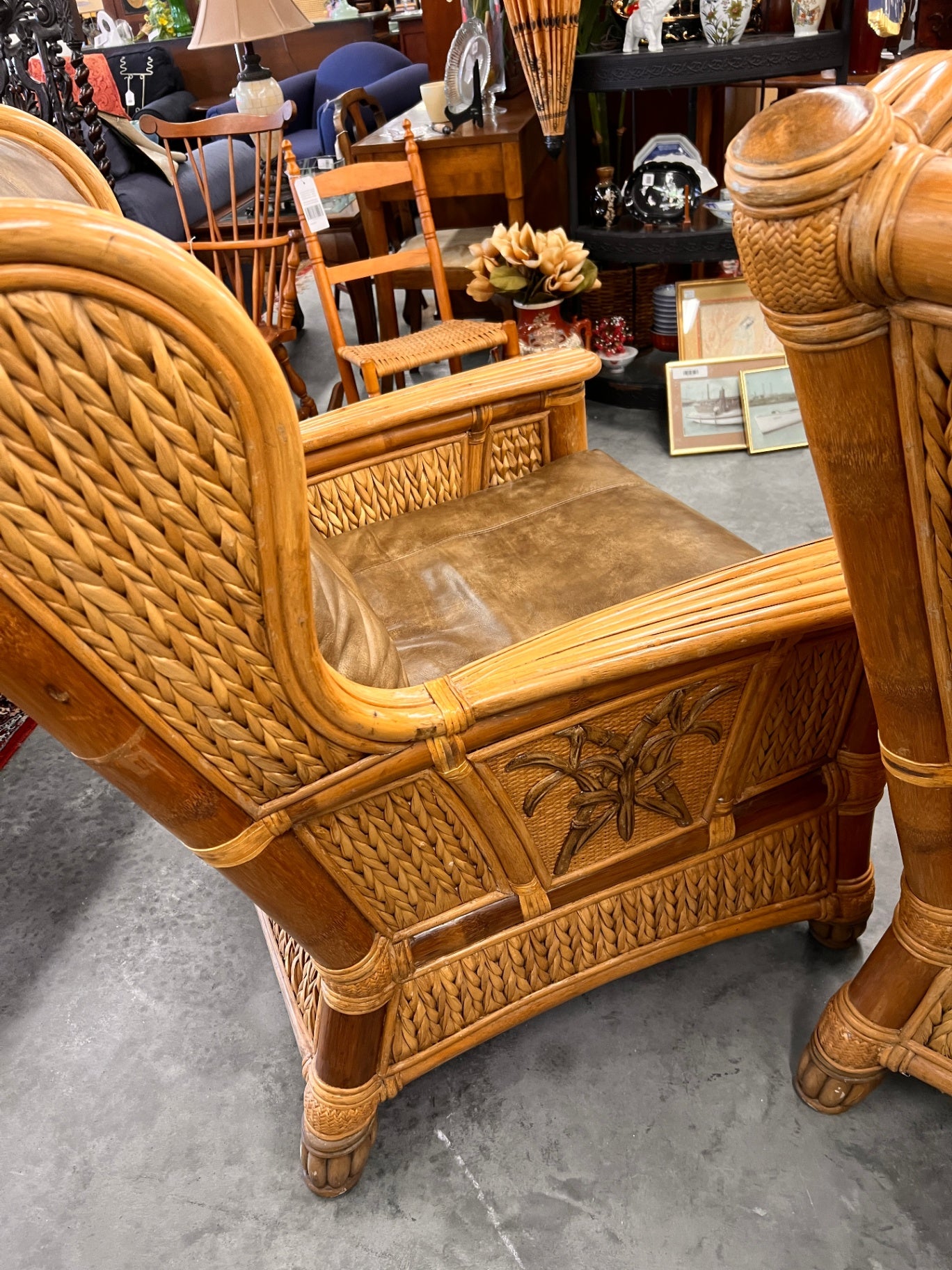 Vintage Rattan and Leather Armchair