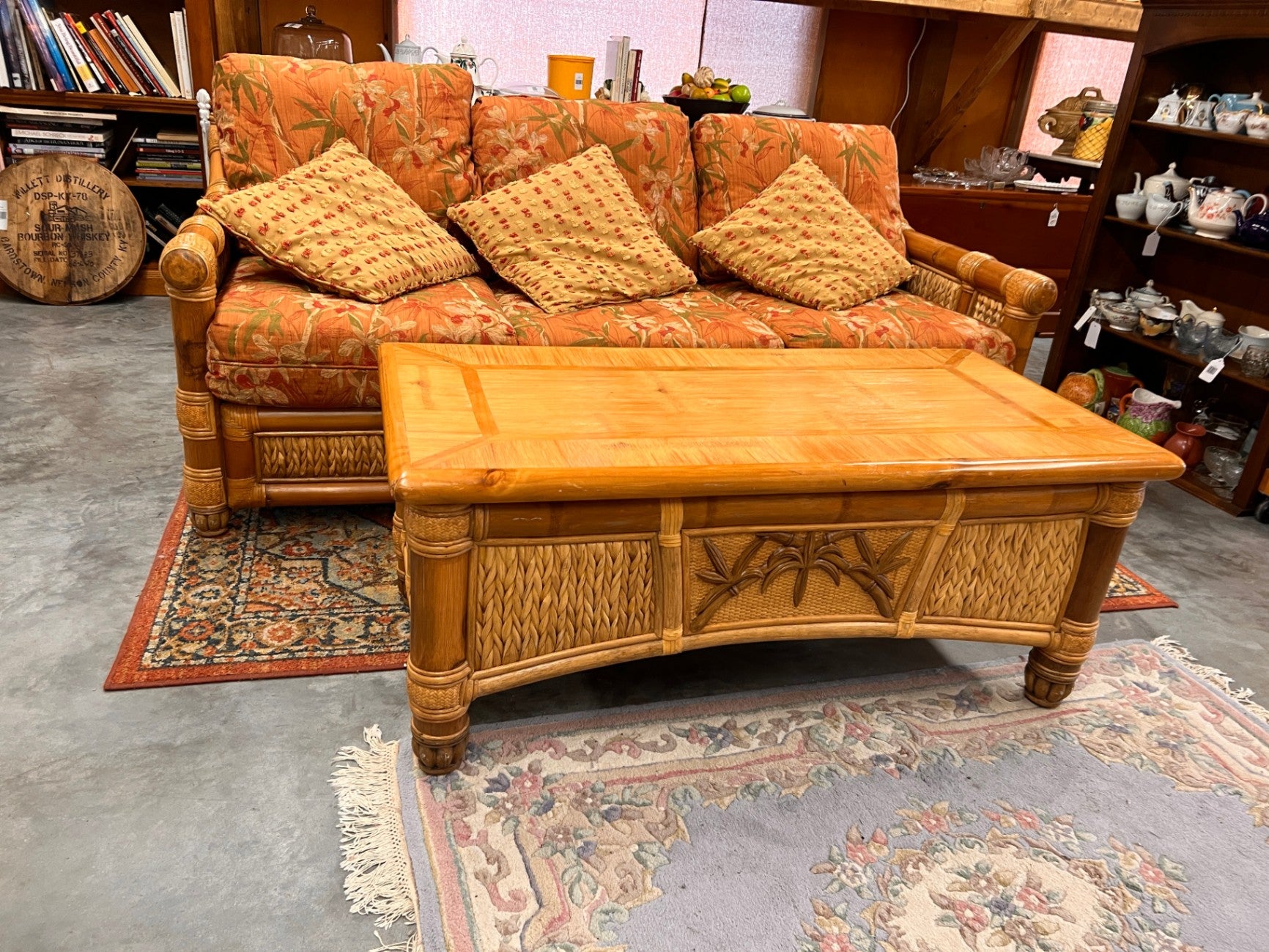 Vintage Rattan Coffee Table Palm Design
