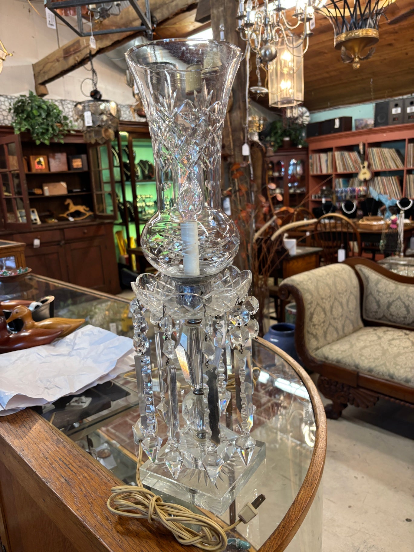 Pair of Prism lustre boudoir lamp or mantel lustre lamp