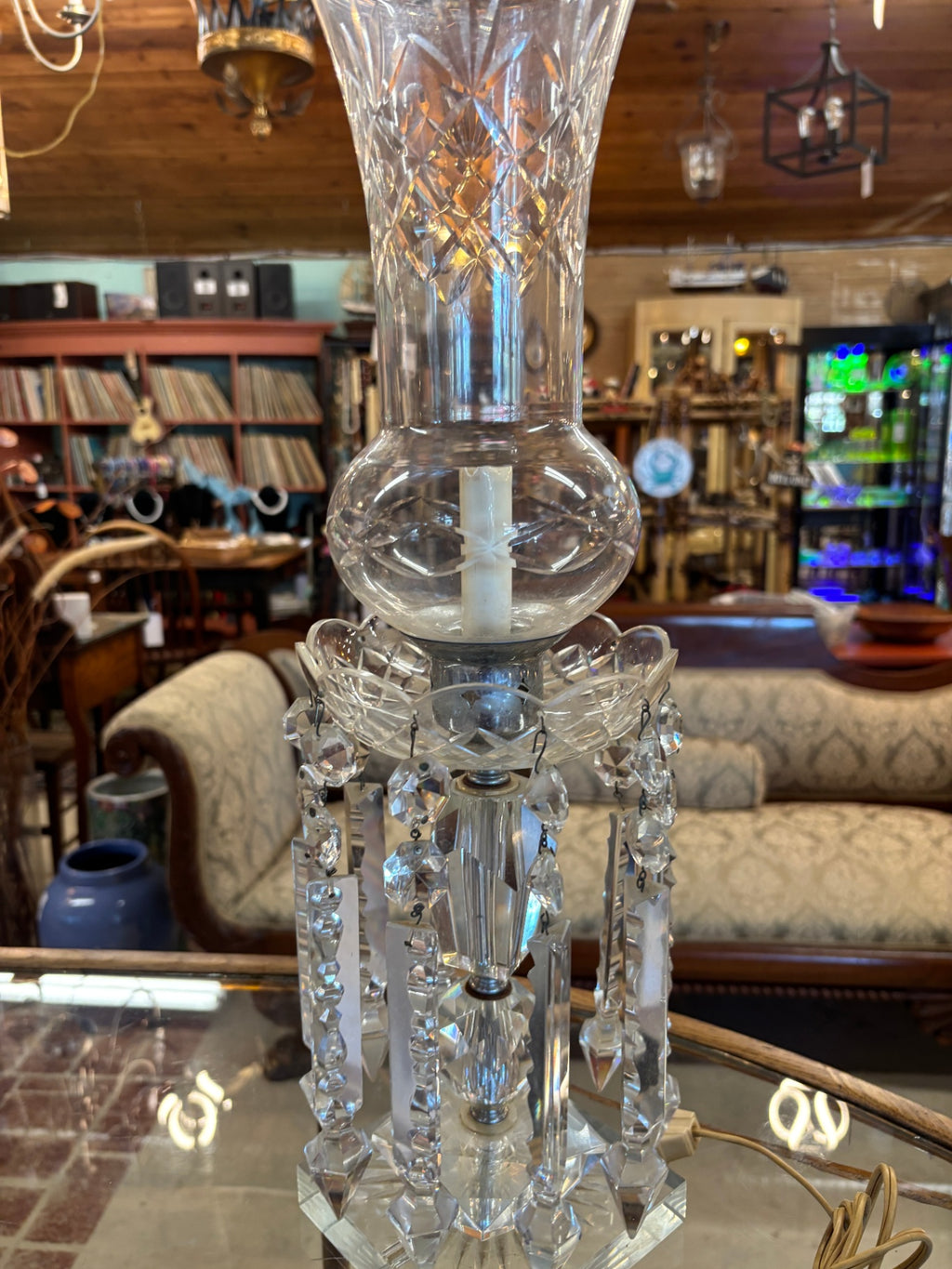 Pair of Prism lustre boudoir lamp or mantel lustre lamp