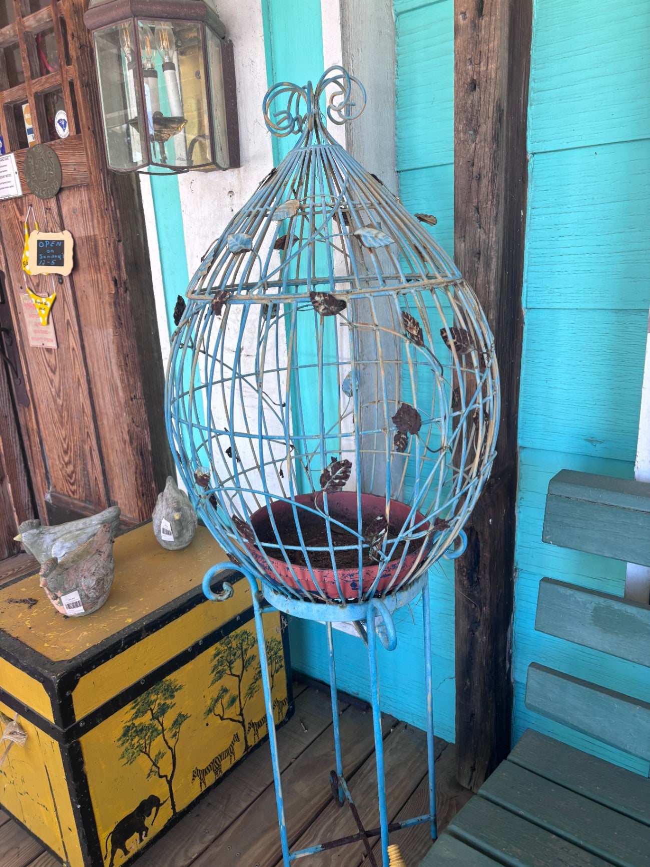 Large decorative metal birdcage plant stand