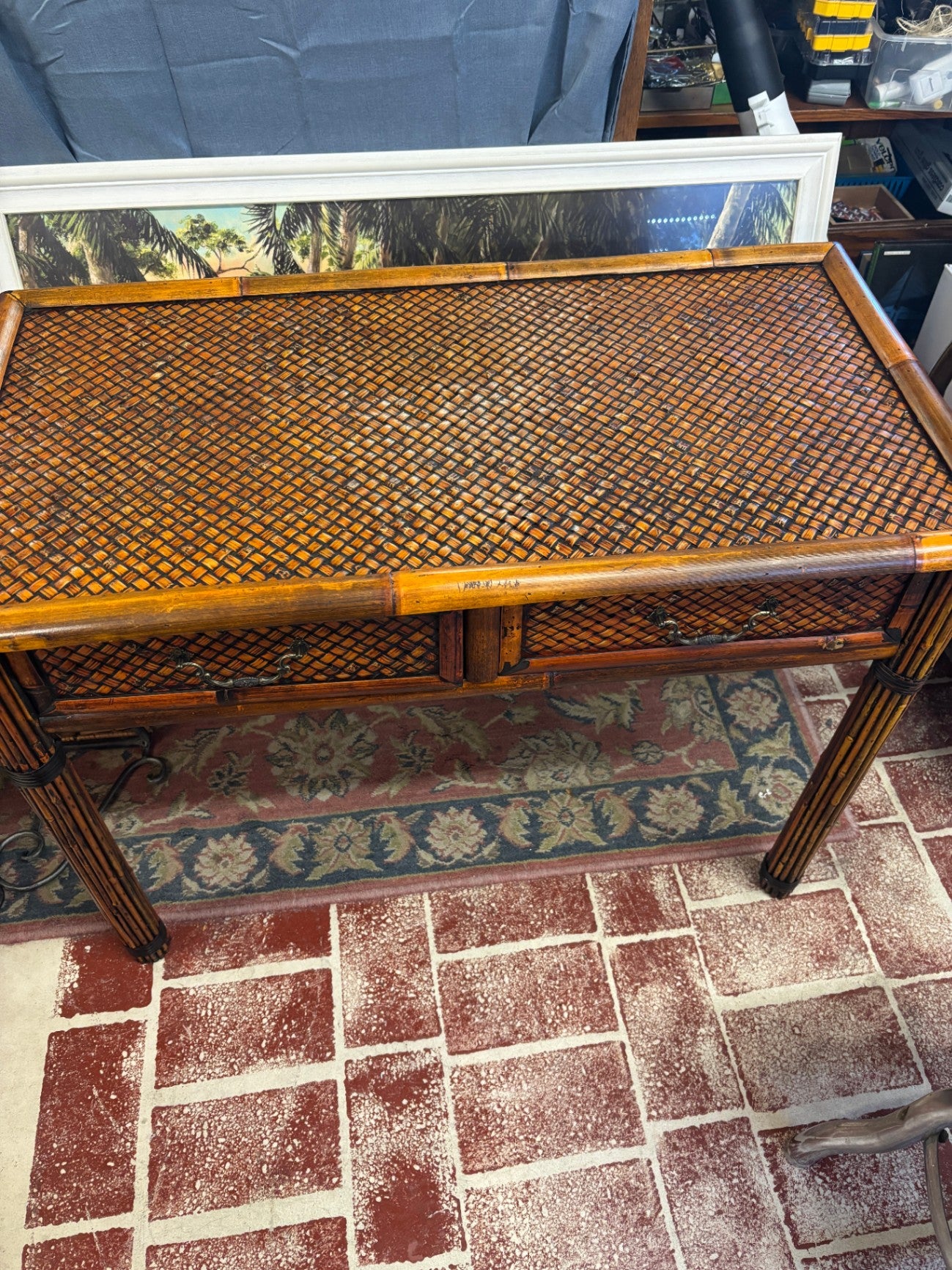 Vintage Faux Bamboo Console Table