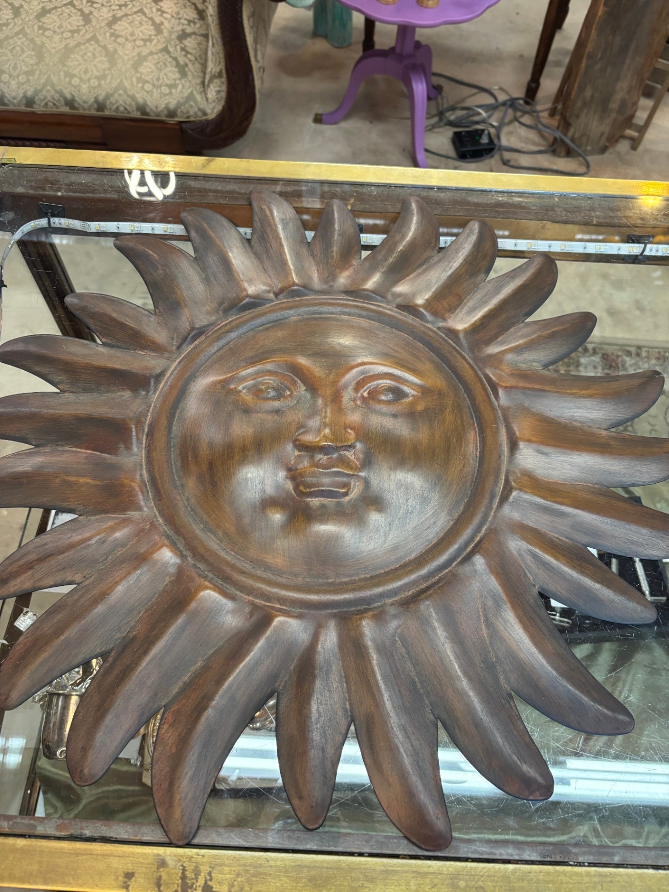 Bronze Metal Sun Face Wall Art