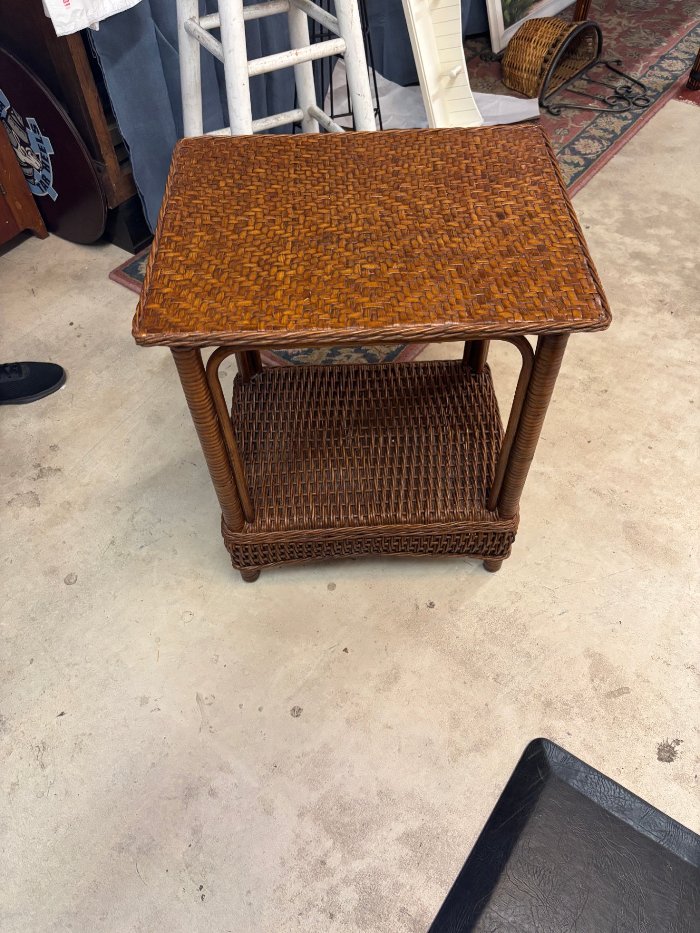  Vintage, Dark Brown Wicker Side Table