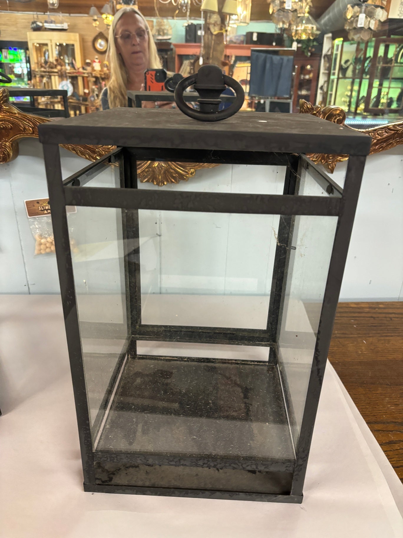  Black Metal Industrial-Style Candle Lantern With a Glass Panel Pair