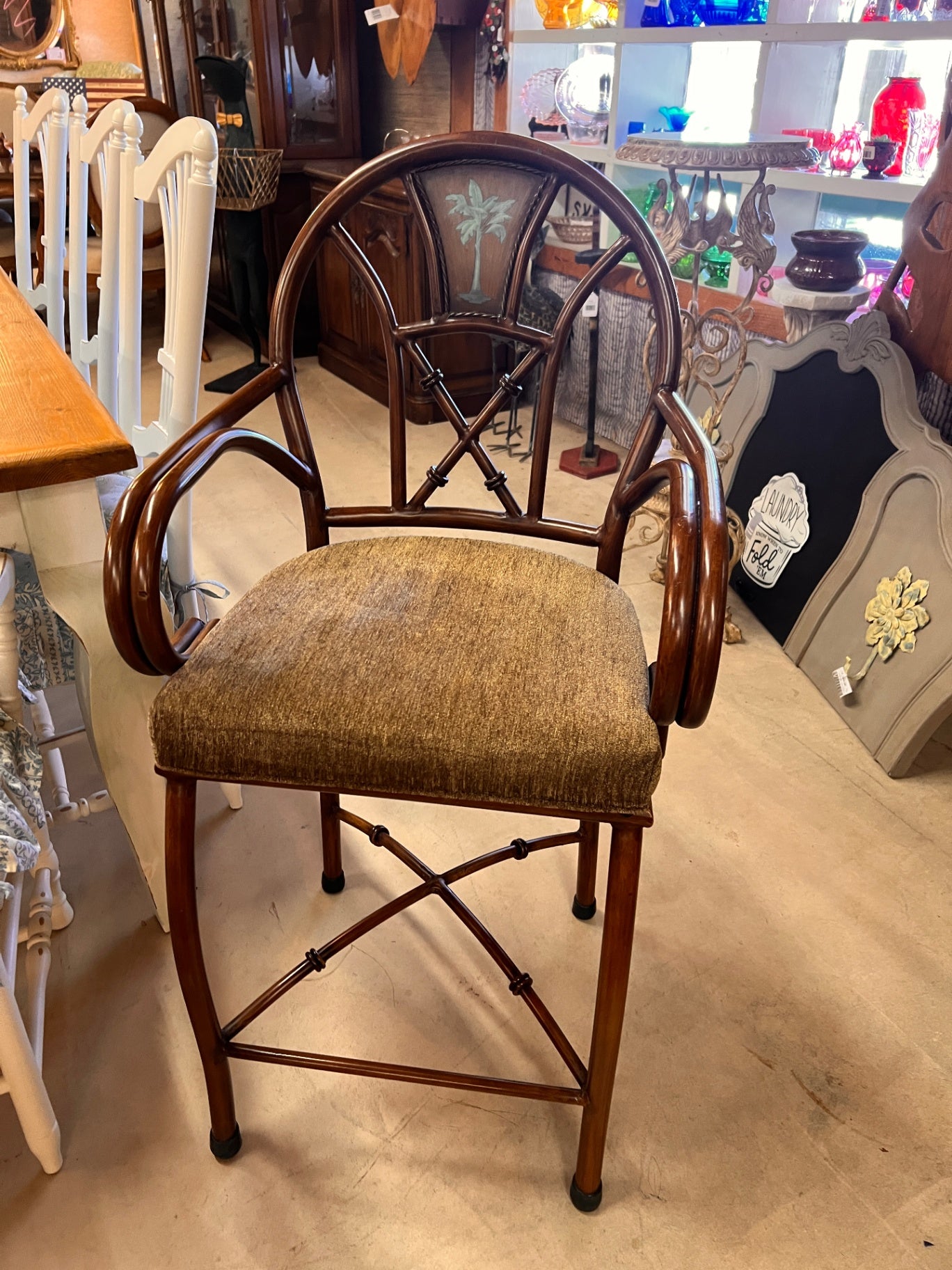 Faux Bamboo Metal Barstool With Palm Tree 