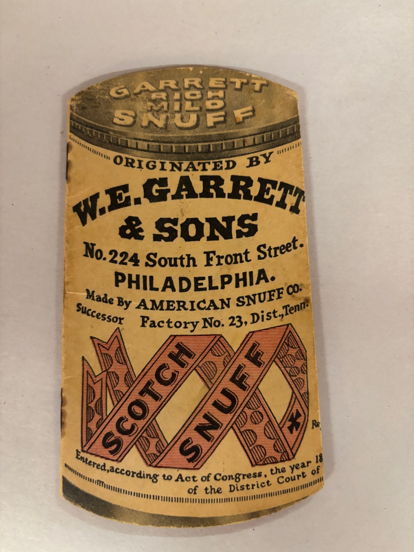  Vintage W.E. Garrett & Sons Scotch Snuff Paper Label