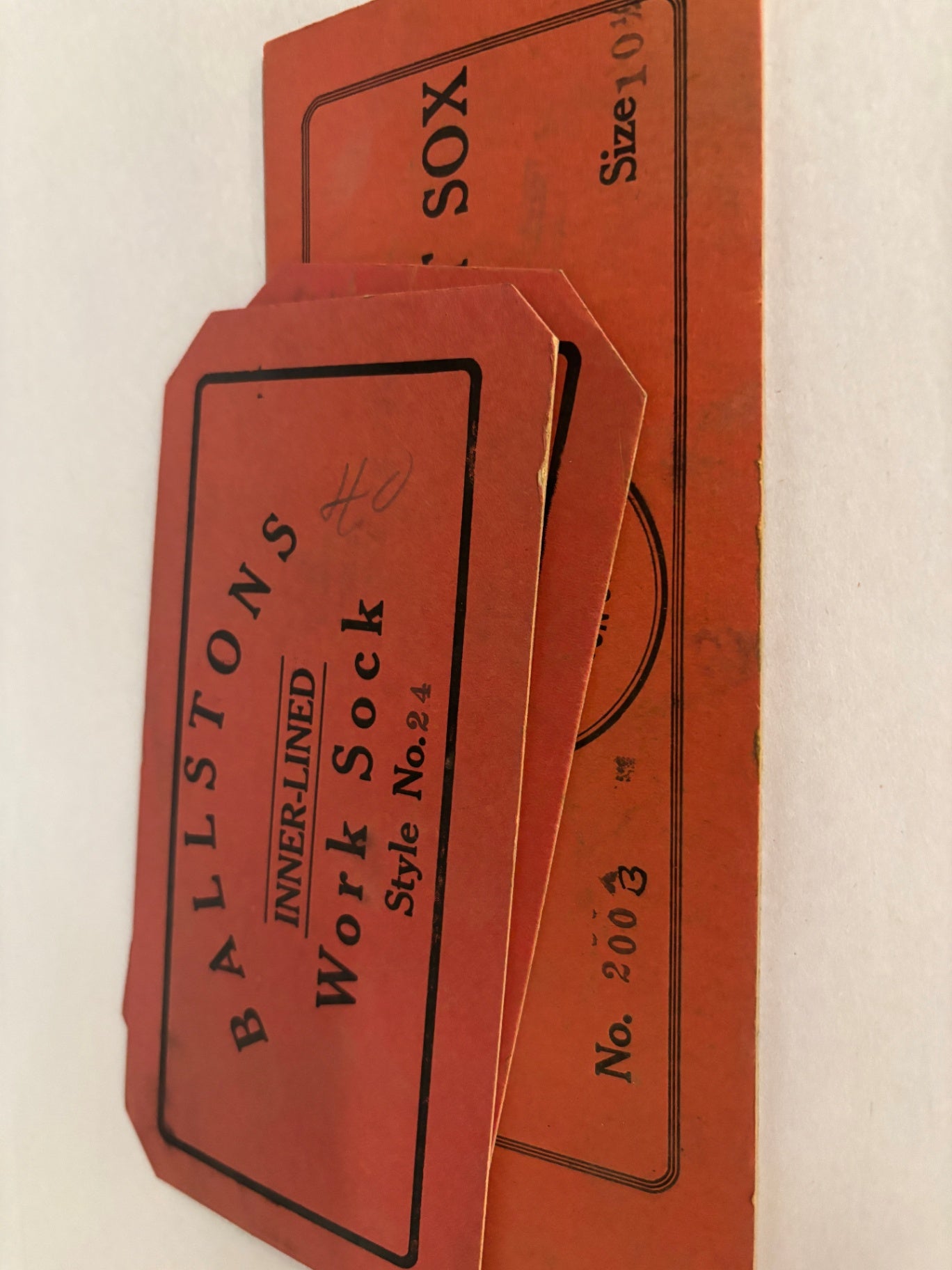  vintage Cardboard Tags for Ballstons Branded "Inner-Lined Work Socks