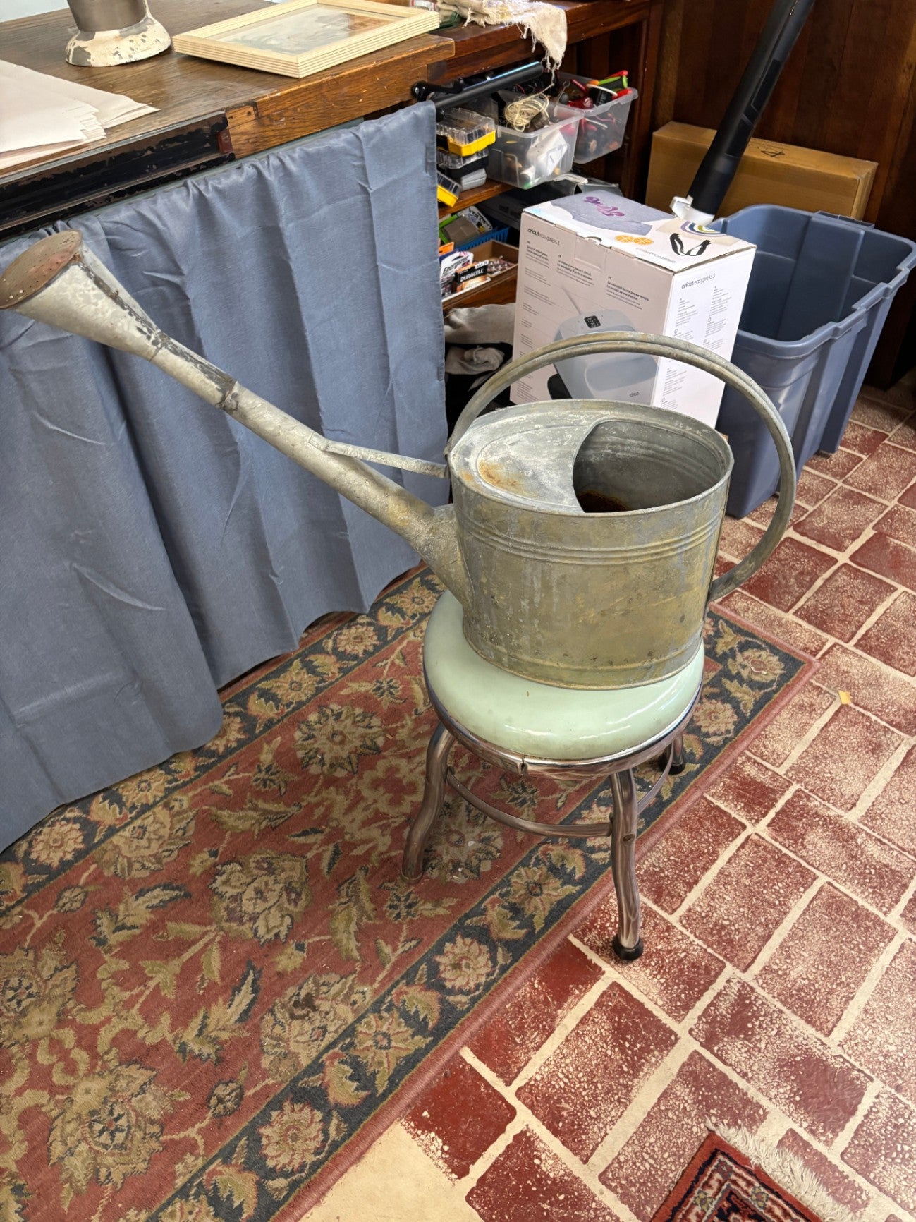 Vintage Galvanized Metal Watering Can with Long Spout