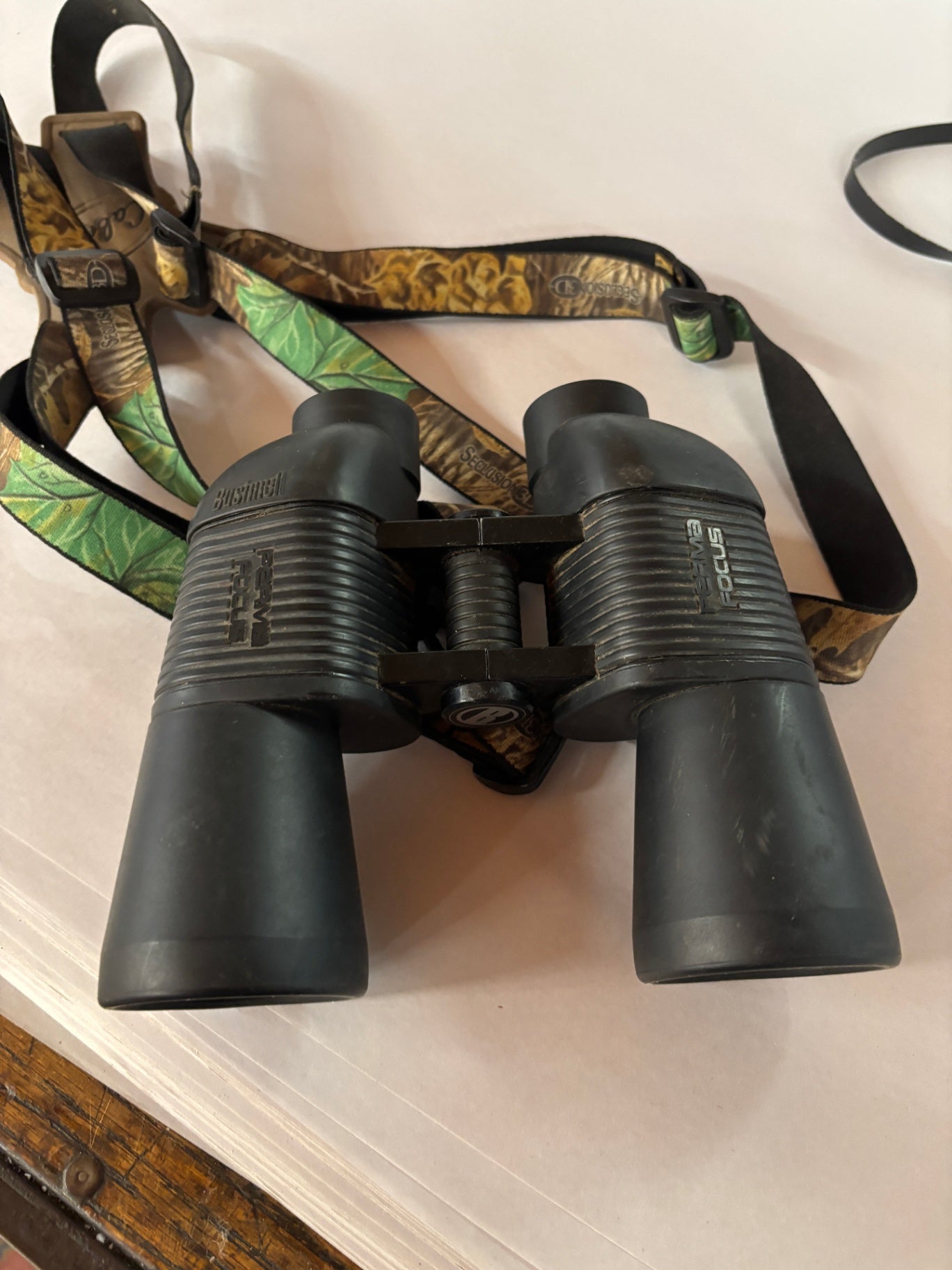  Black Bushnell PermaFocus Focus-Free Binoculars with a Camouflage Strap