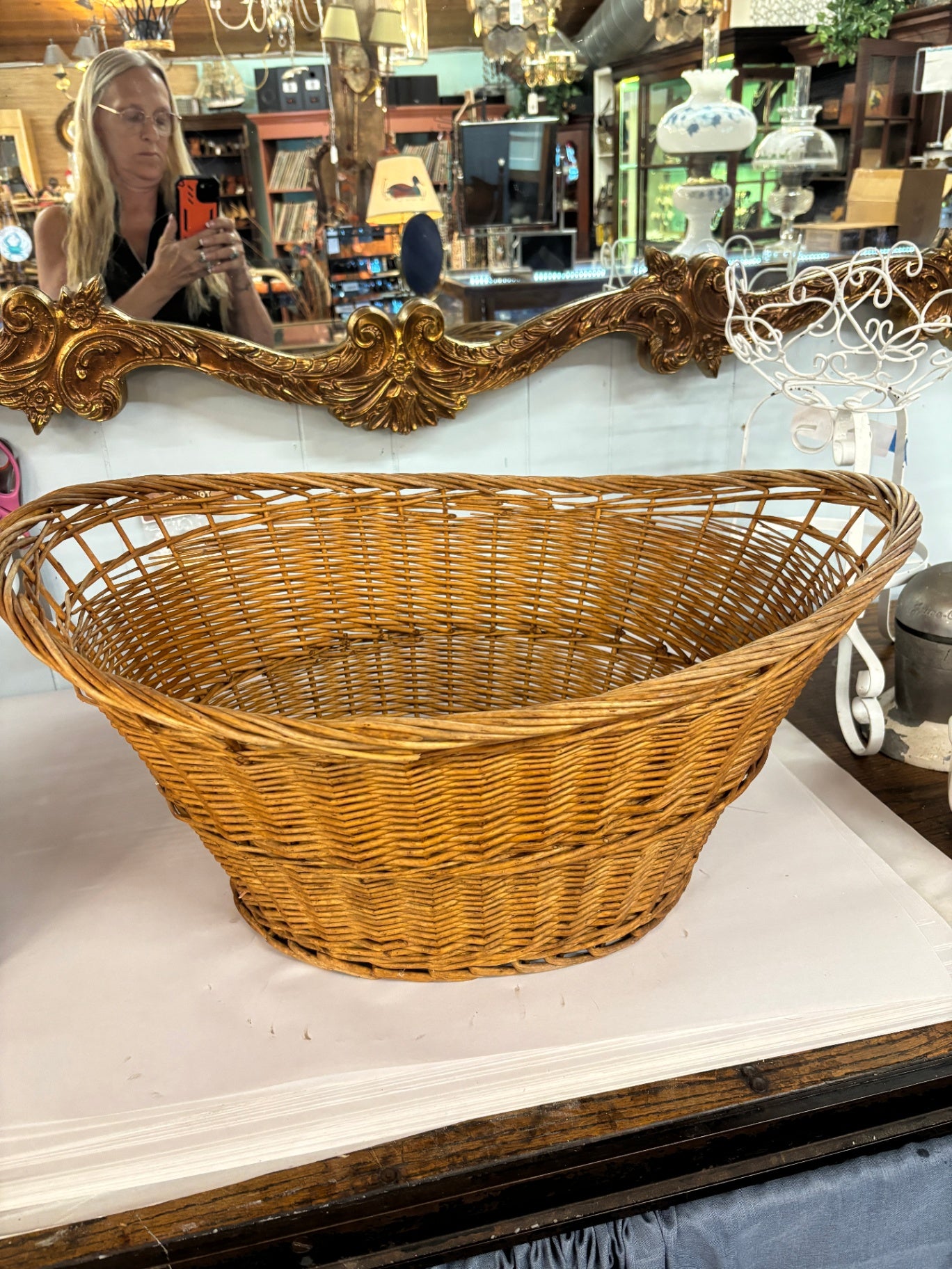  Wicker Gathering Basket / Rustic Farmhouse Oval Market Basket