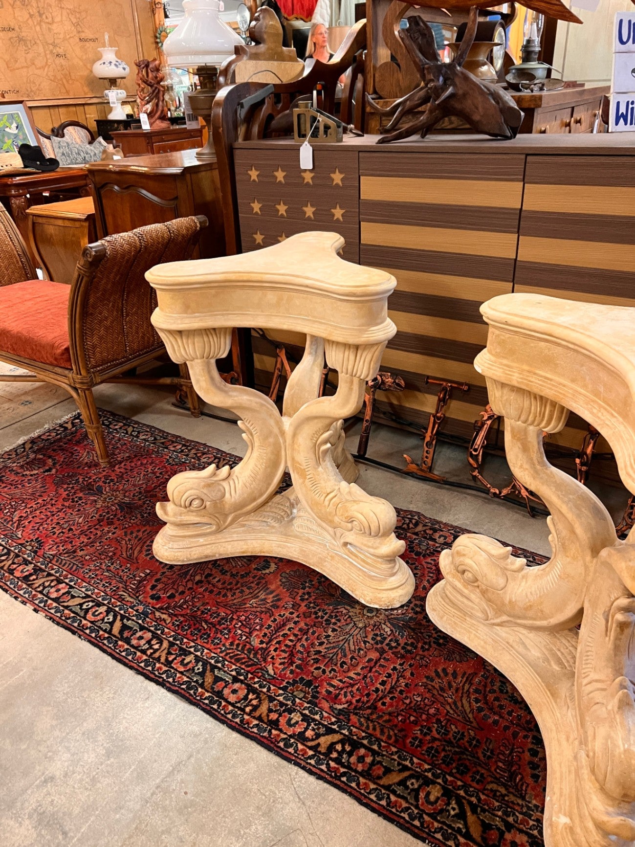 Neoclassical Venetian Grotto Style Dolphin Center Table Pedestal