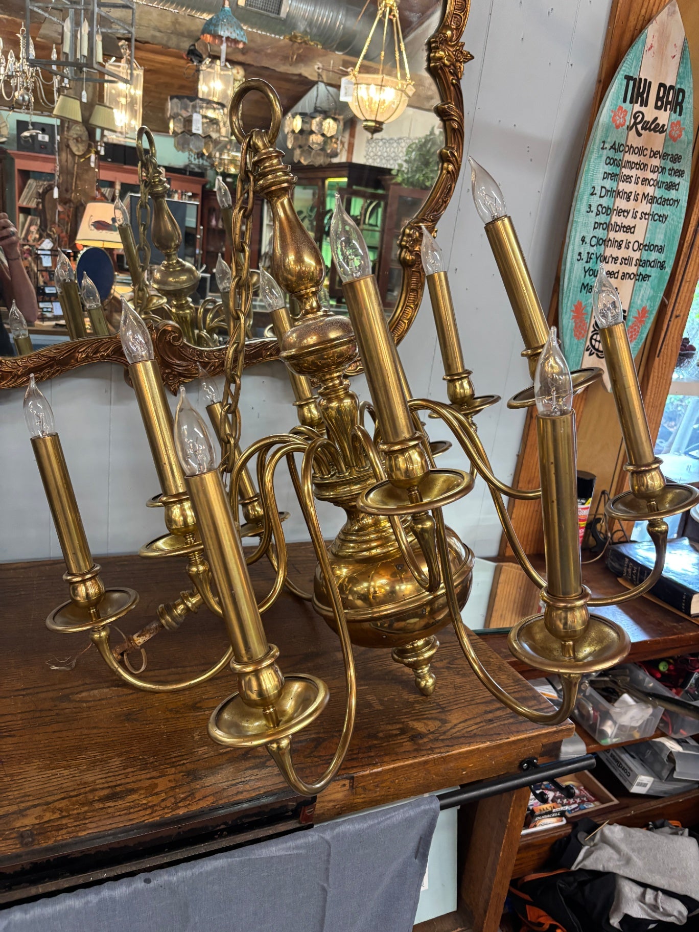 Vintage 8-Light Solid Brass Traditional Chandelier Ceiling Light Fixture