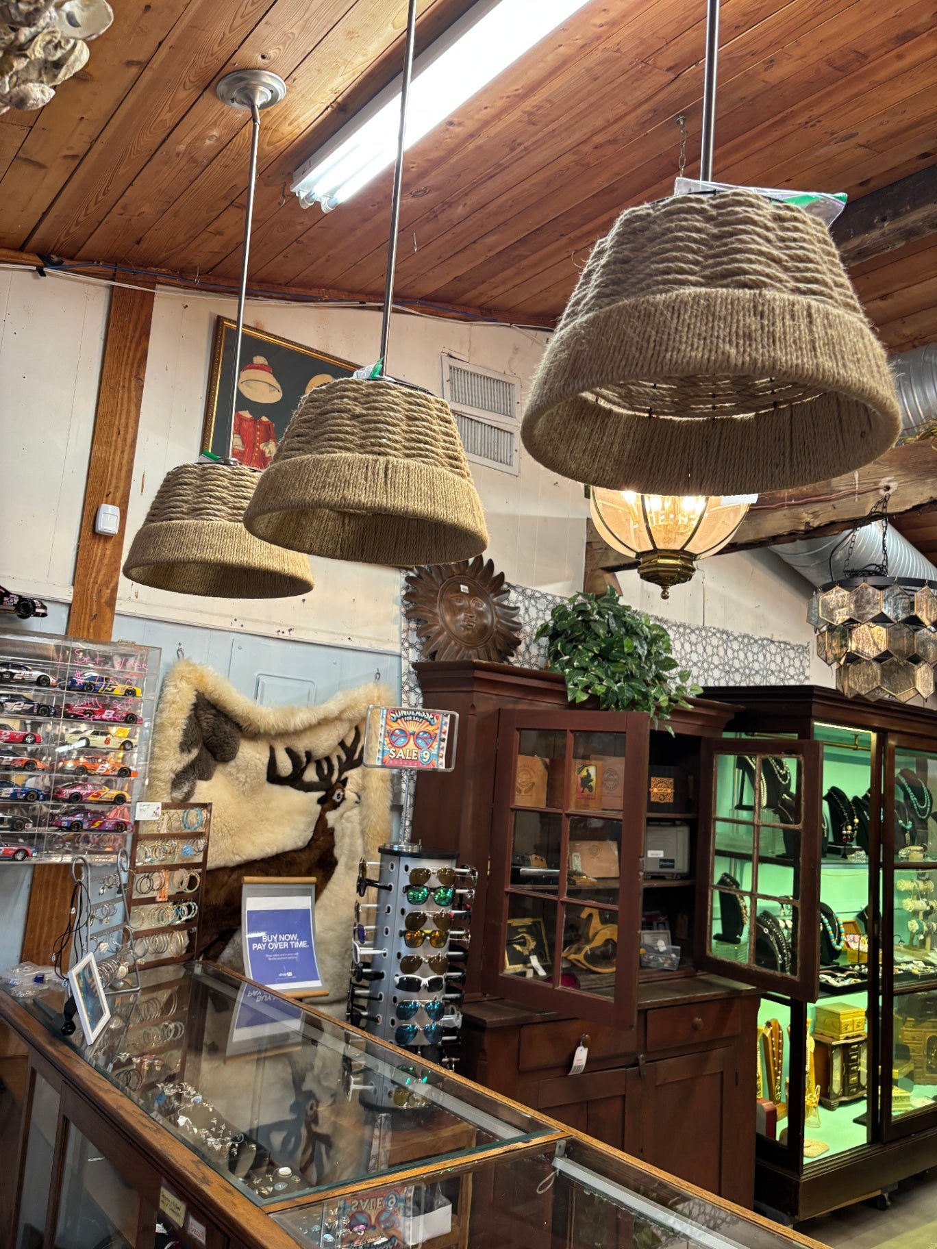 Coastal Rustic Pendant Chandelier with Hand-Wrapped Jute Rope Shades