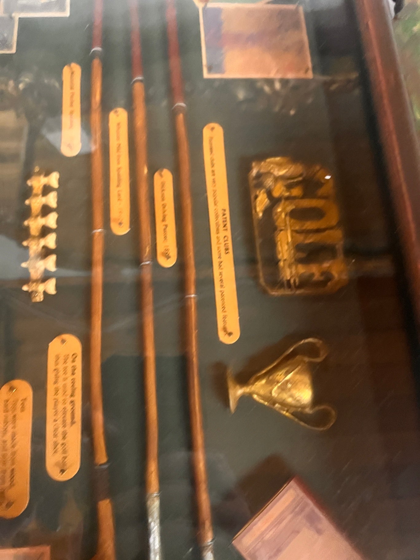 Vintage Golf Memorabilia Shadow Box Display with Hickory Club Replicas & Early Golf Ball History