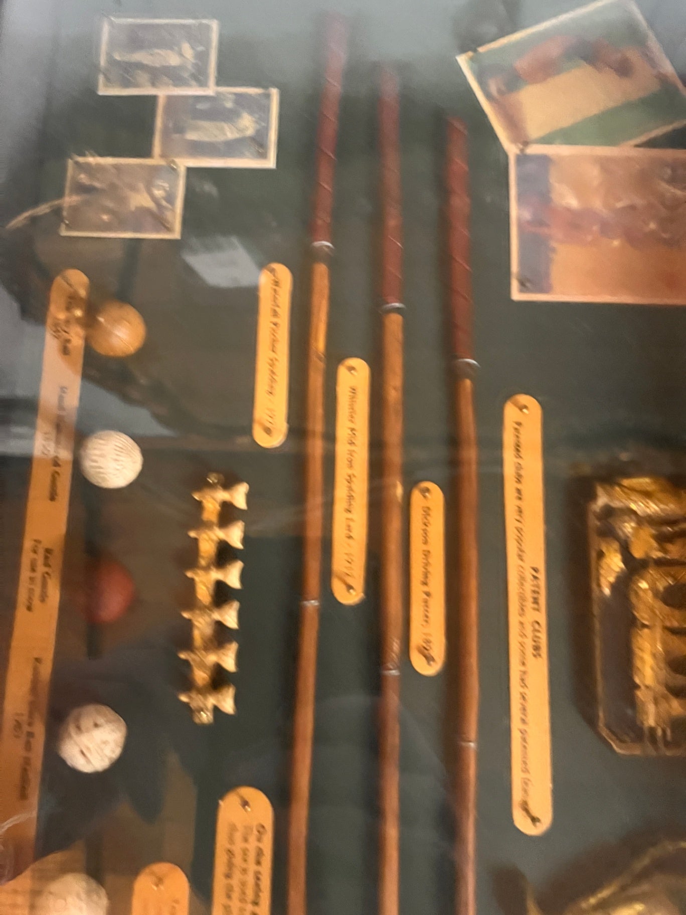 Vintage Golf Memorabilia Shadow Box Display with Hickory Club Replicas & Early Golf Ball History