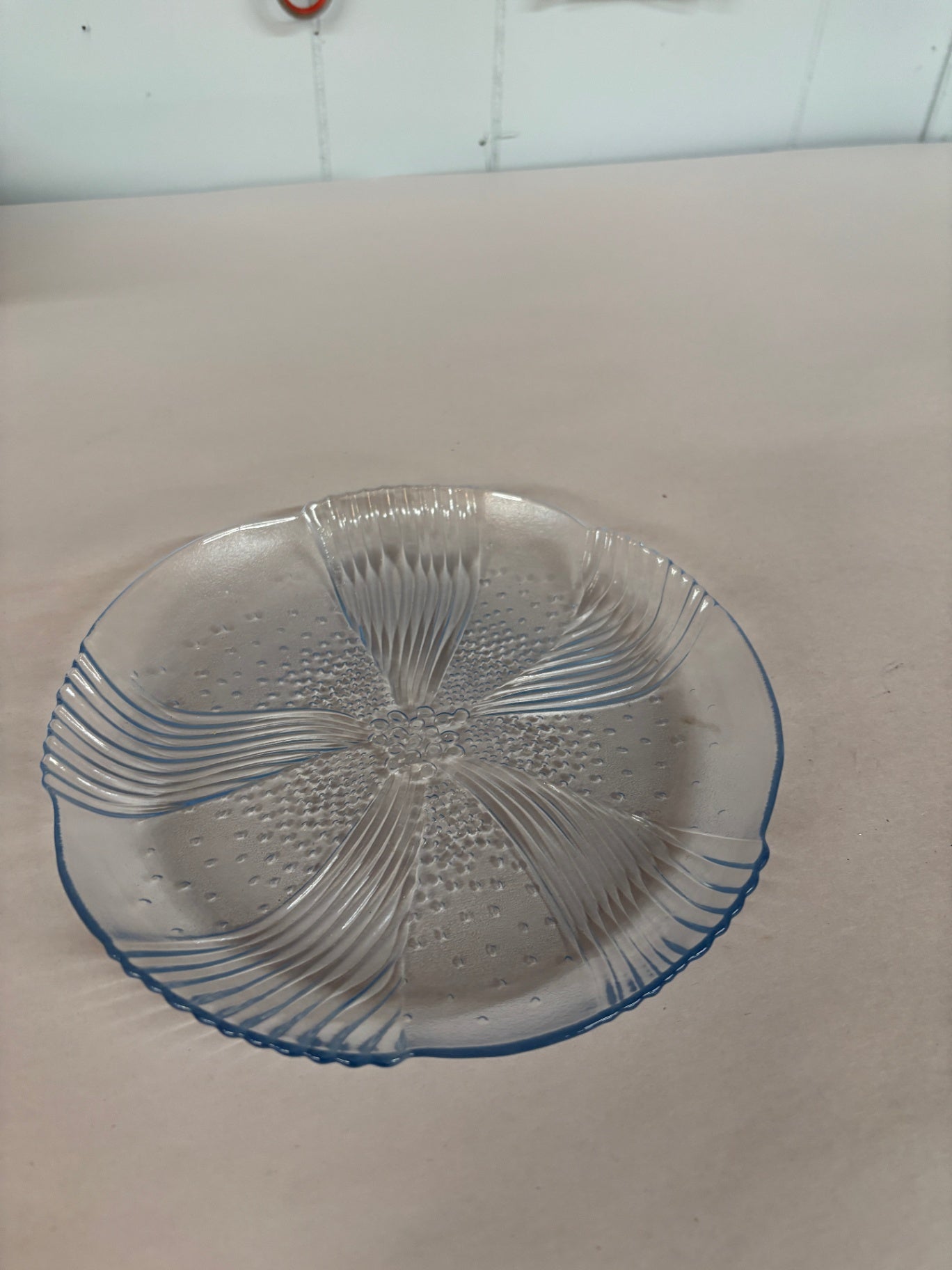 Vintage Blue Depression Glass Relish / Serving Plate with Swirl Pattern