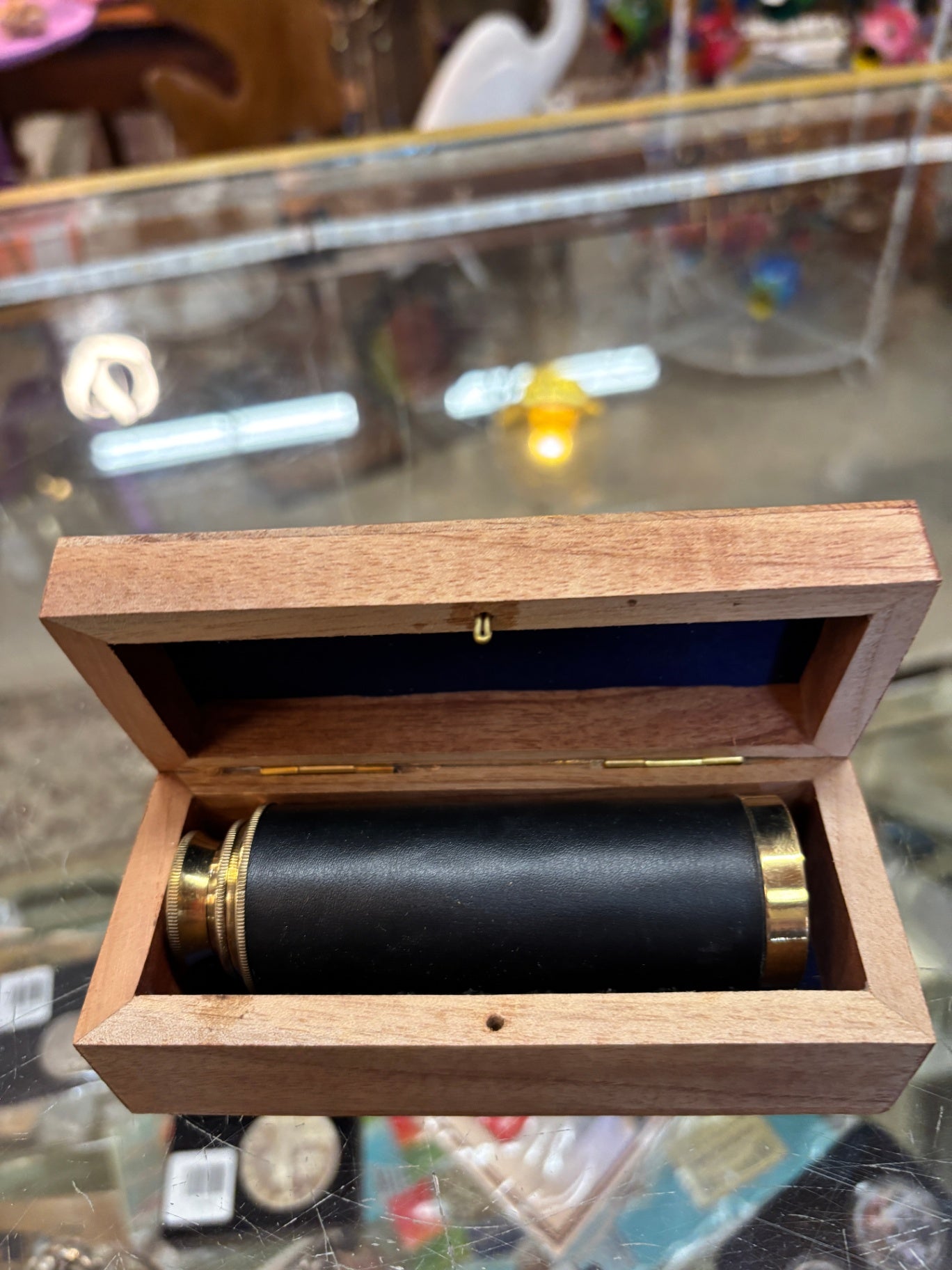 Vintage Brass & Leather Wrapped Spyglass Telescope in Wooden Presentation Box