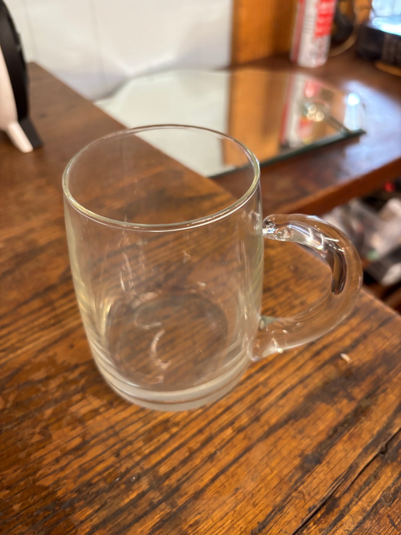 Vintage Clear Glass Coffee Mug with Rounded Handle