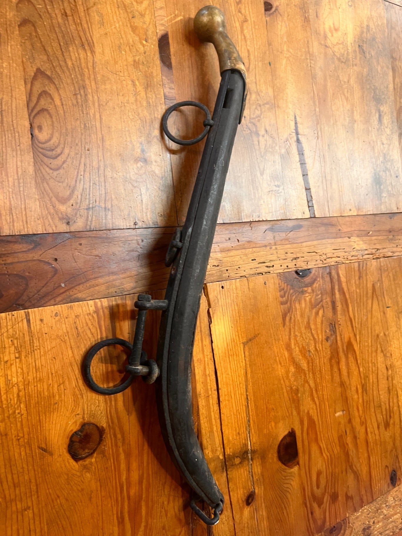 Antique Draft Horse Harness Hame with Brass Finial – Forged Iron Farm & Equestrian Collectible