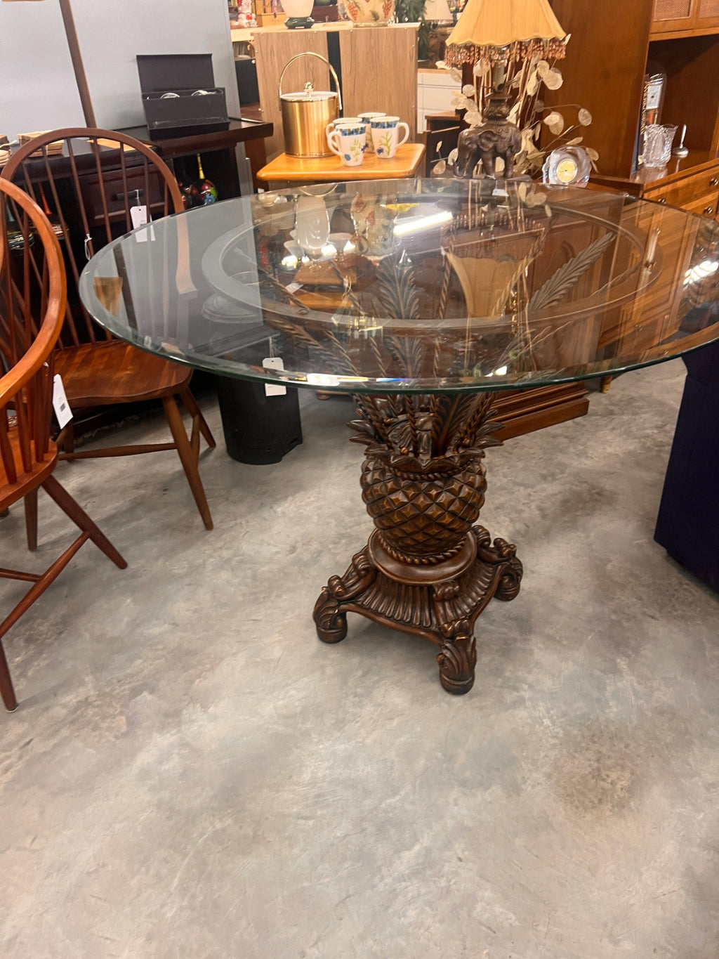 Authentic Tommy Bahama Pineapple Pedestal Dining Table with Beveled Glass Top
