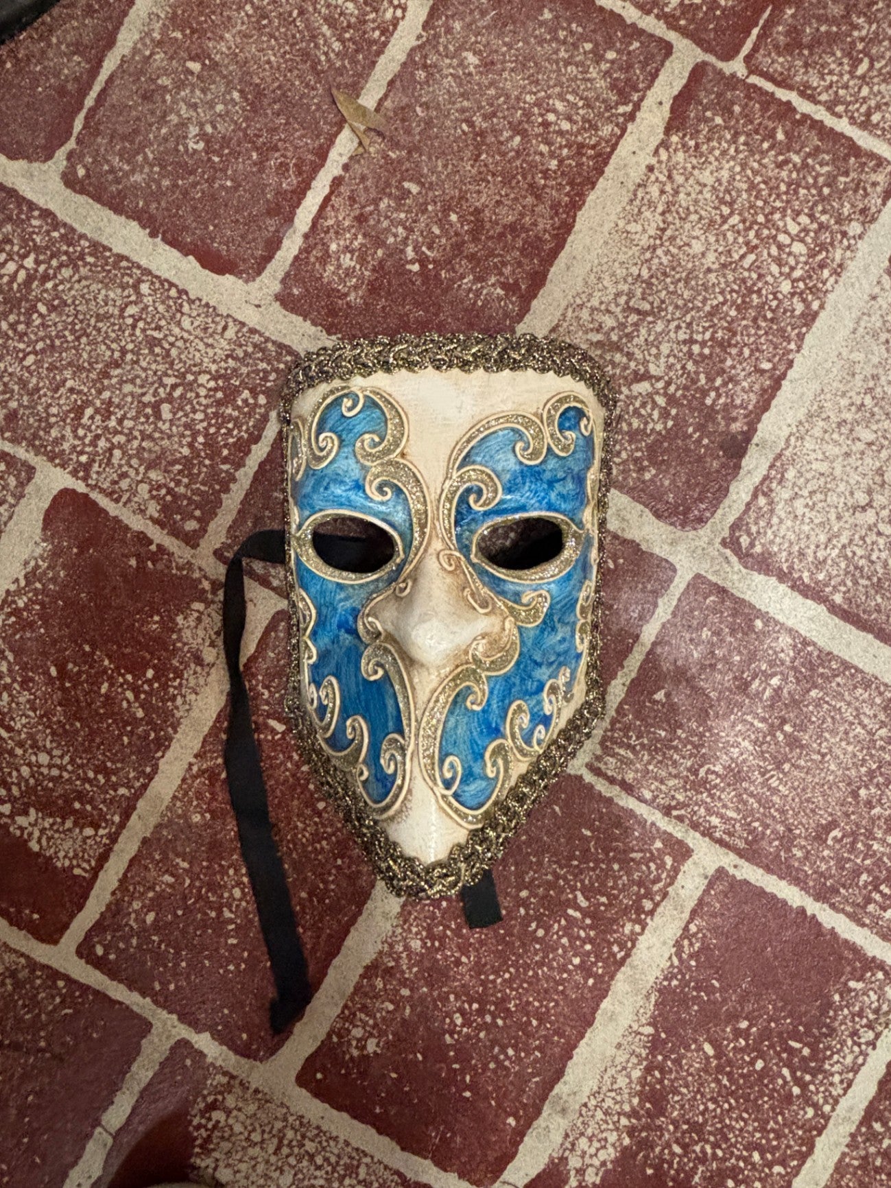 Venetian Style Hand-Painted Carnival Mask Blue & Gold Wall Decor