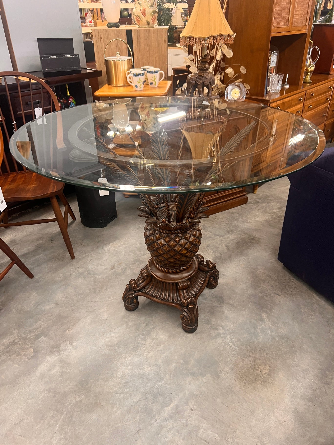 Authentic Tommy Bahama Pineapple Pedestal Dining Table with Beveled Glass Top