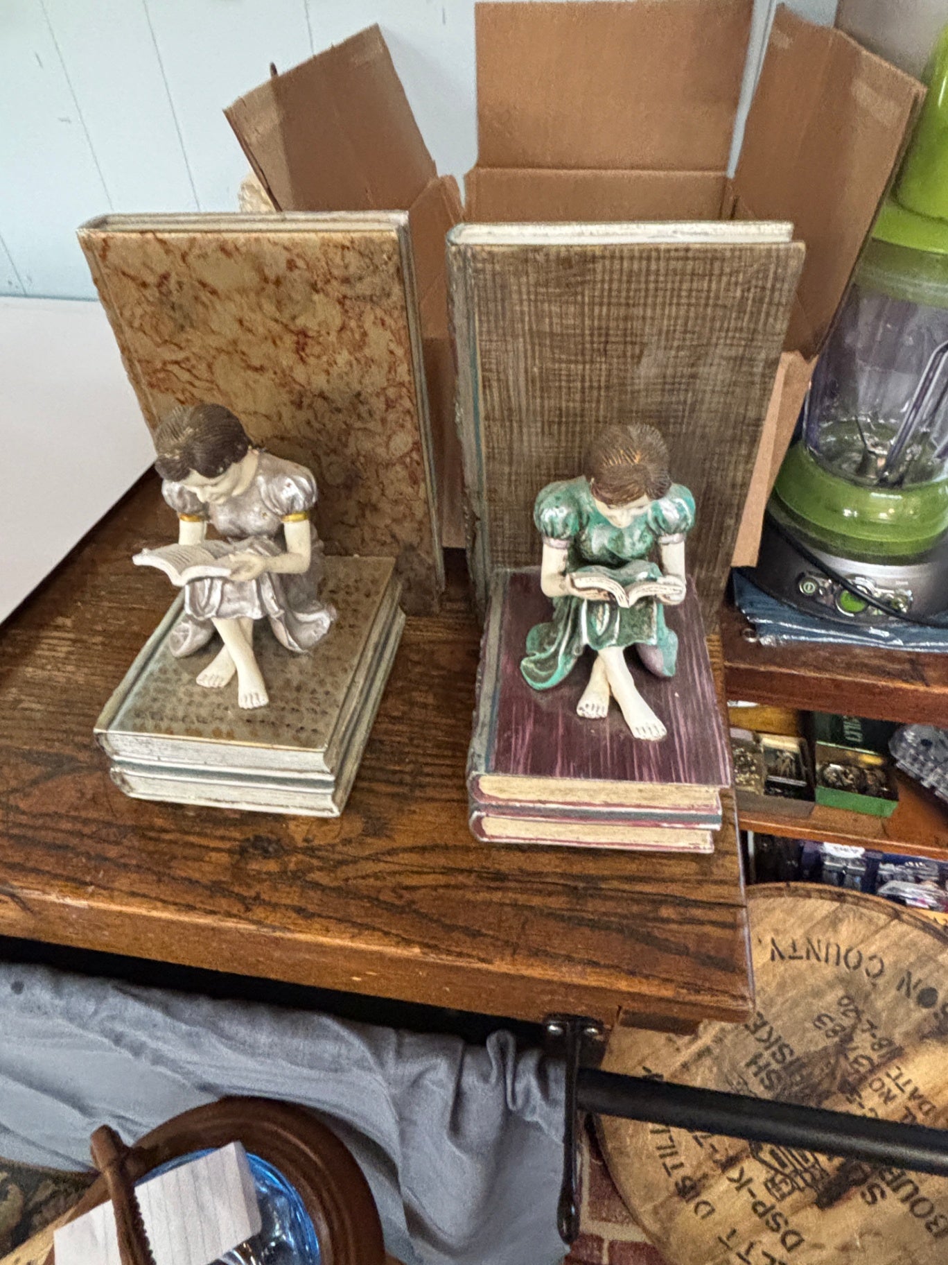 Vintage Figural Girl Reading Bookends – Pair of Decorative Library Book Ends