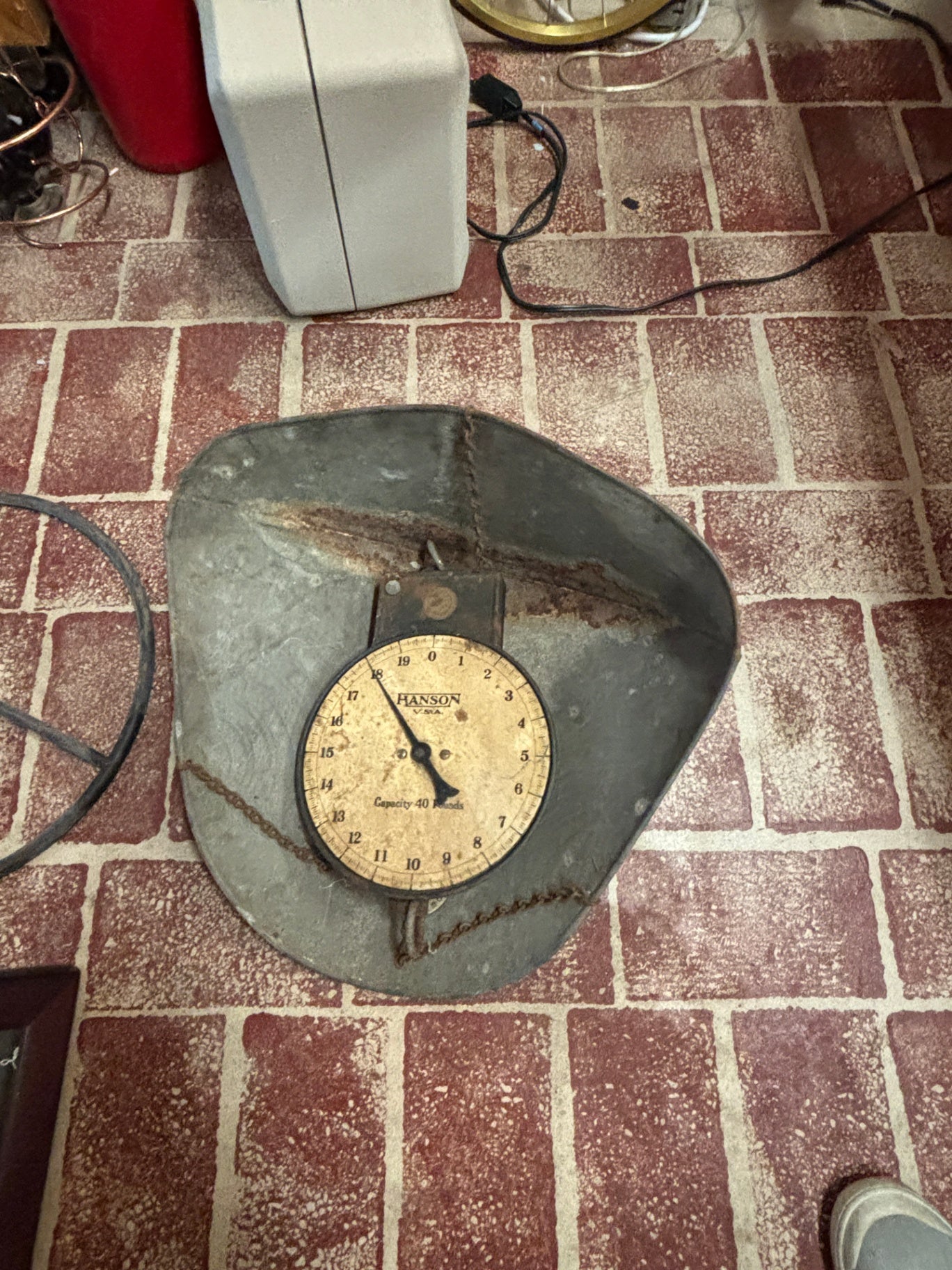 Antique Hanson 40 Pound Hanging Produce Scale with Galvanized Scoop