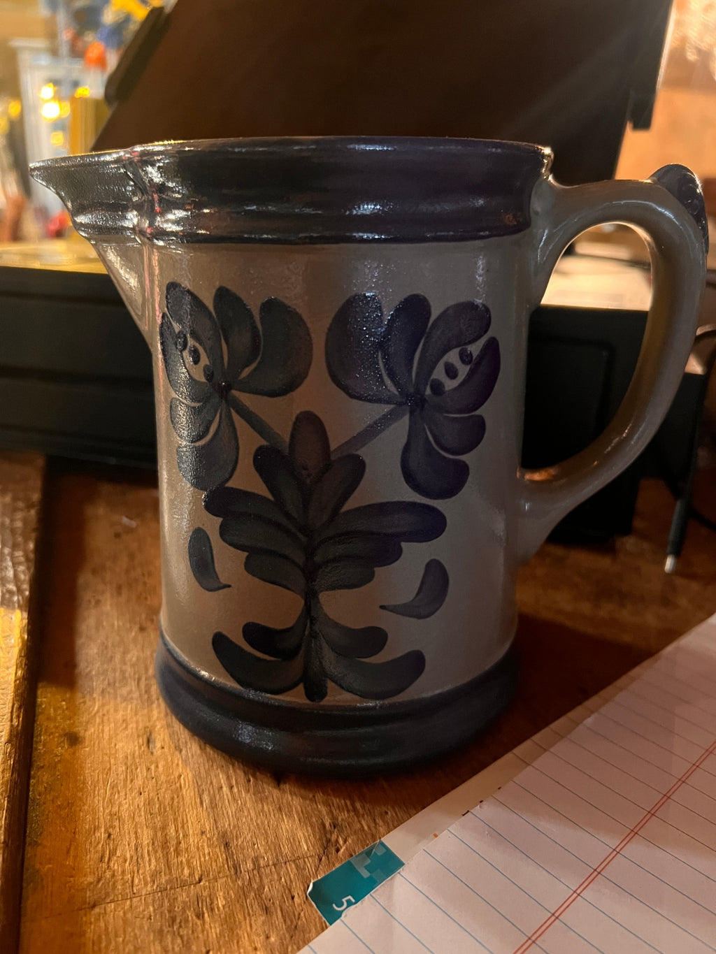 Vintage Beaumont Brothers Pottery Pitcher Blue Salt Glazed Signed BBP 1995
