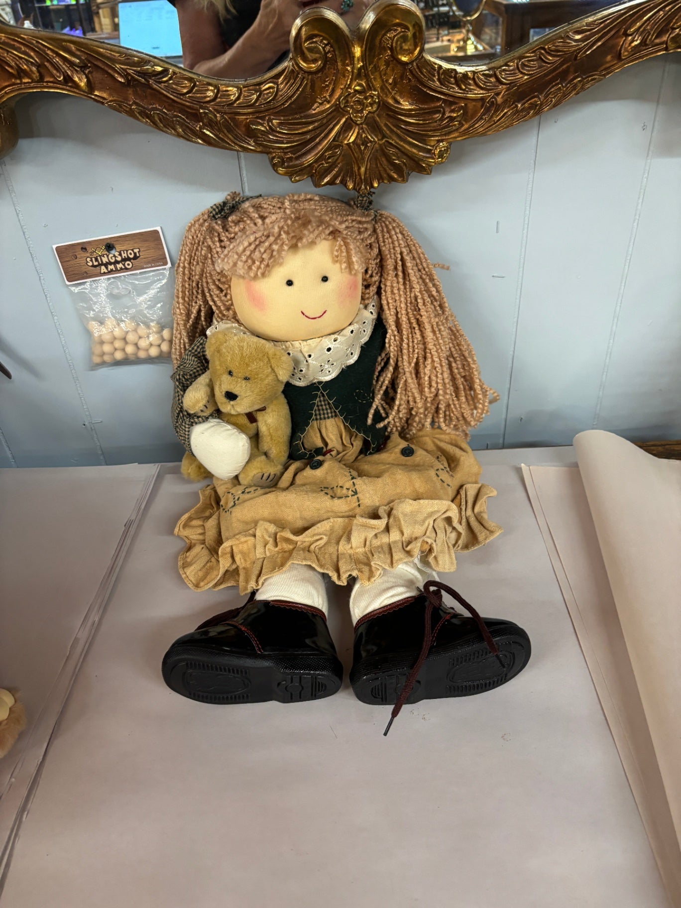 Vintage Handmade Country Rag Doll with Teddy Bear Companion