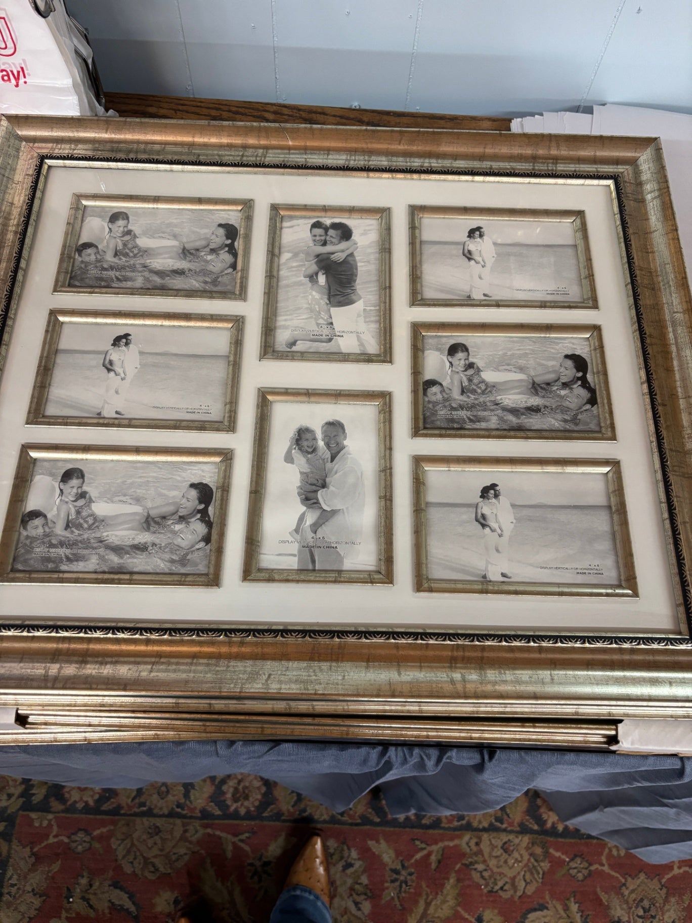 Vintage 8-Opening Family Photo Collage Frame – Distressed Gold Finish Wall Display