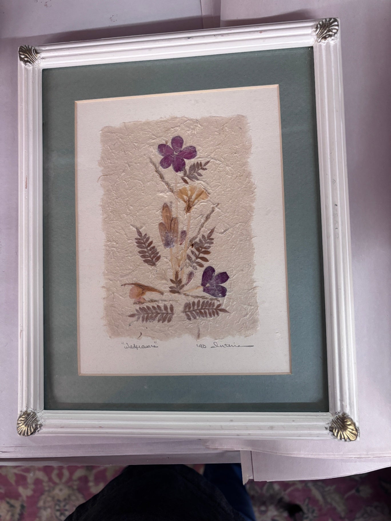 Vintage Framed Pressed Wildflower Botanical Artwork on Handmade Paper